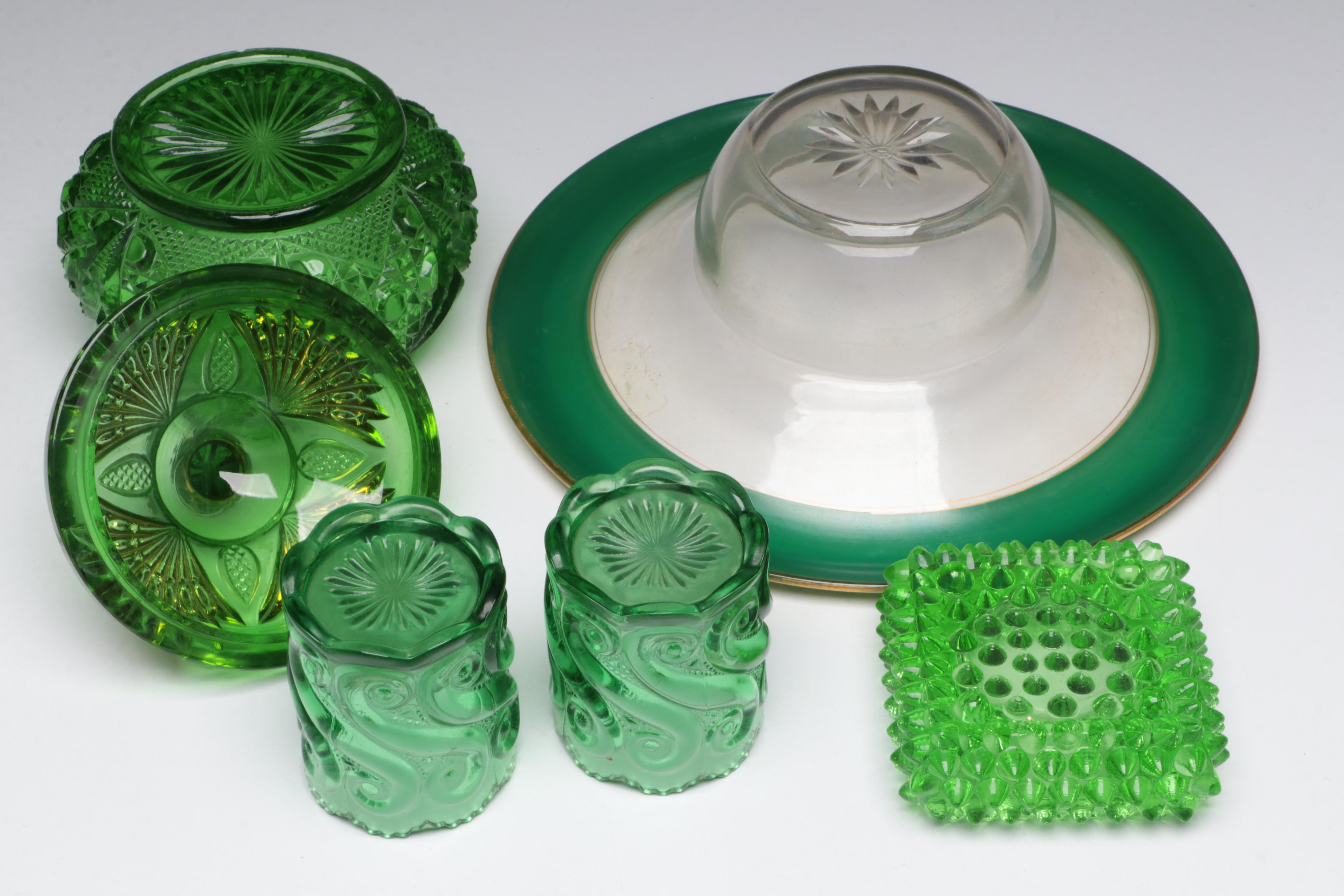 Vaseline Glass Collection with Other Depression and Green Glass
