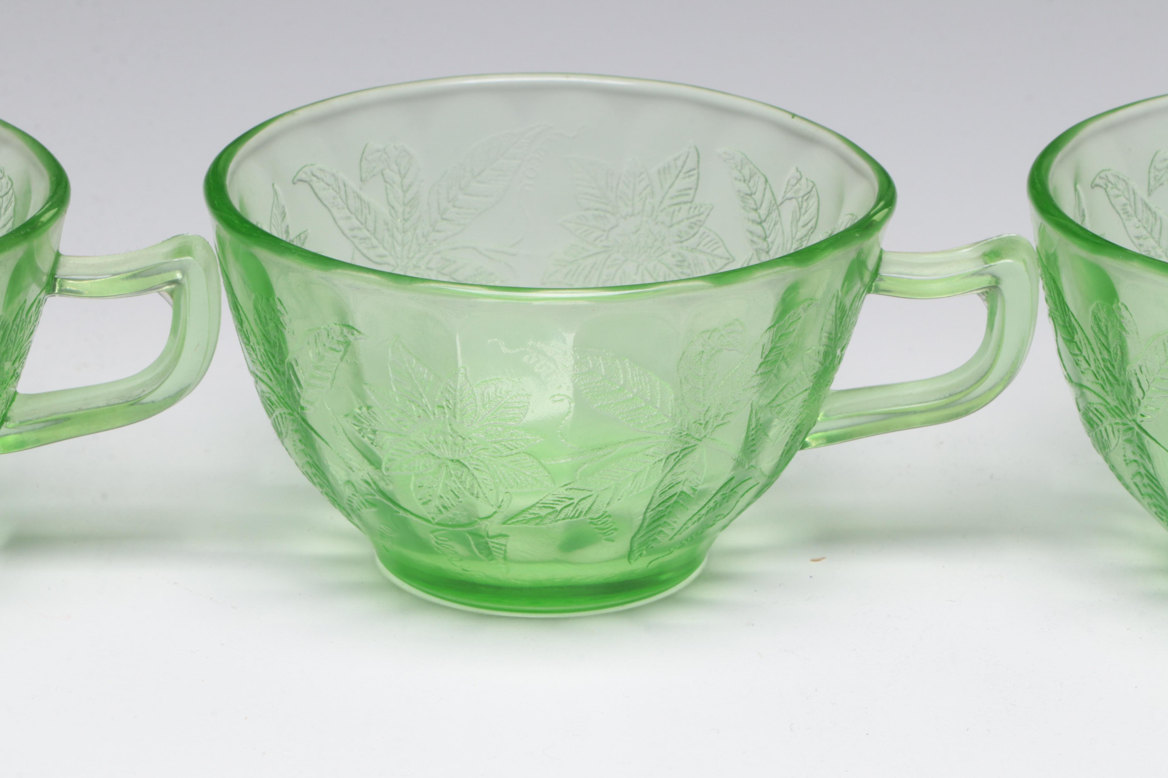 Vaseline Glass Collection with Other Depression and Green Glass