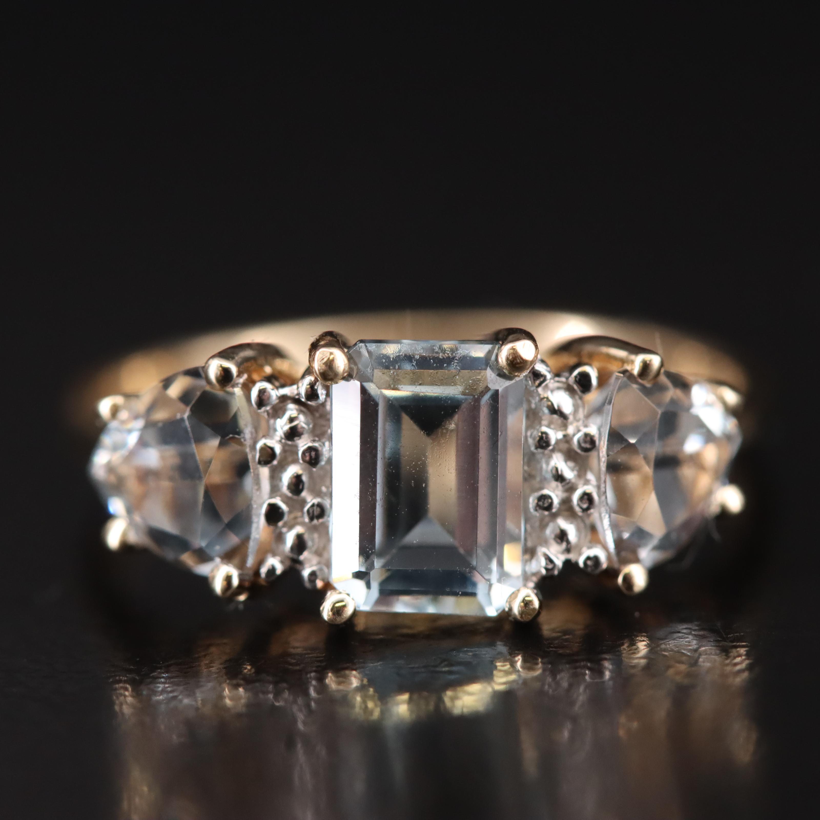 10K Aquamarine Three Stone Ring