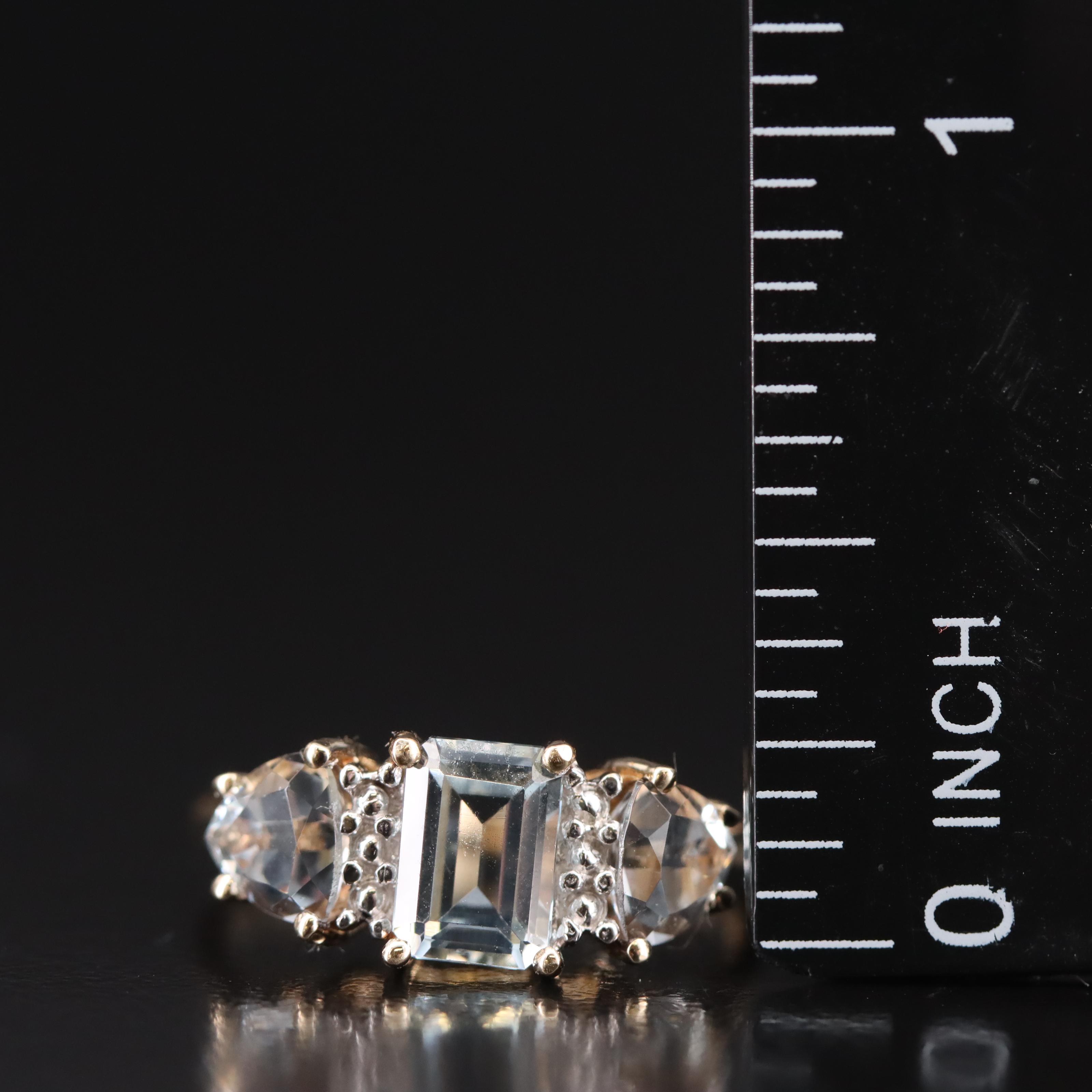 10K Aquamarine Three Stone Ring