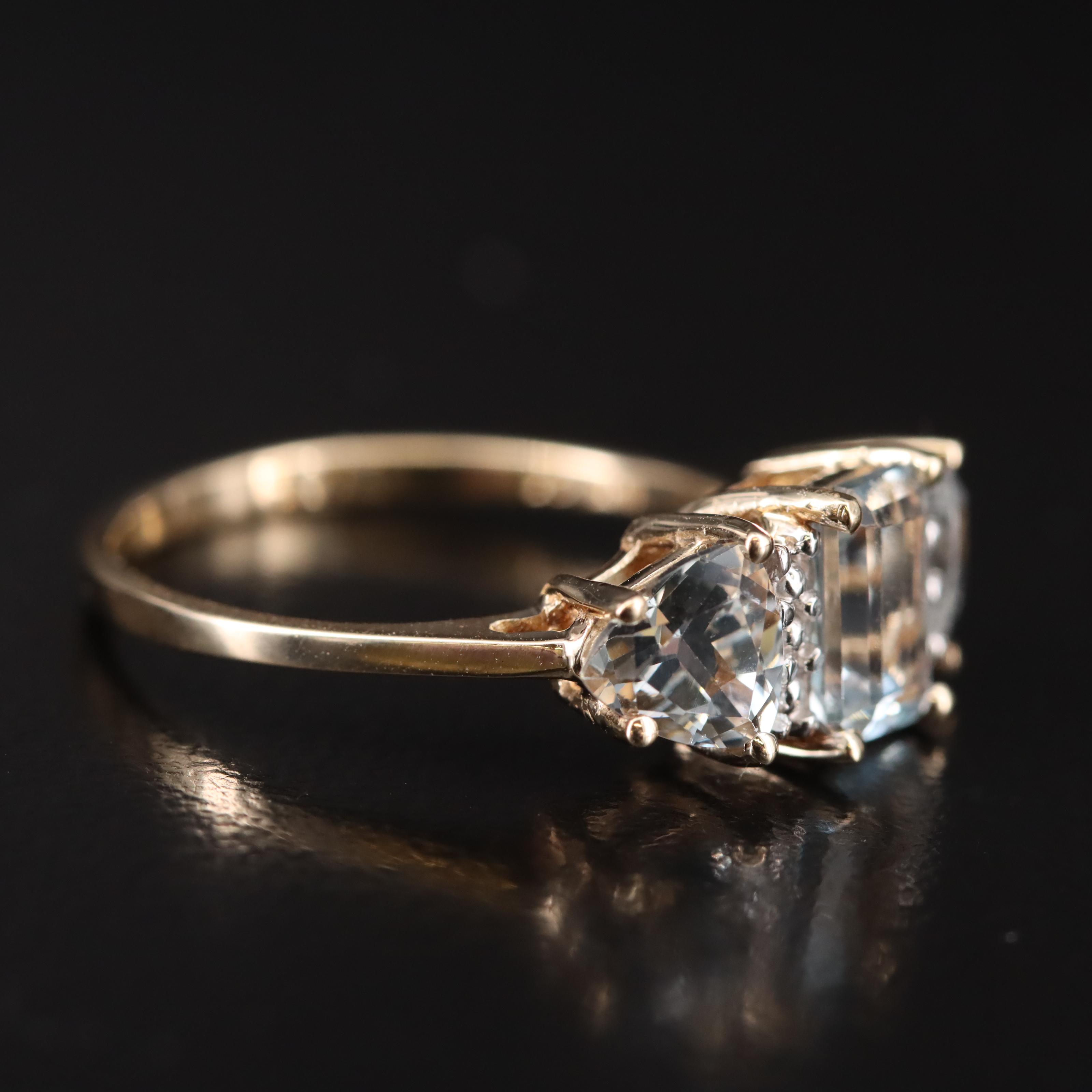 10K Aquamarine Three Stone Ring