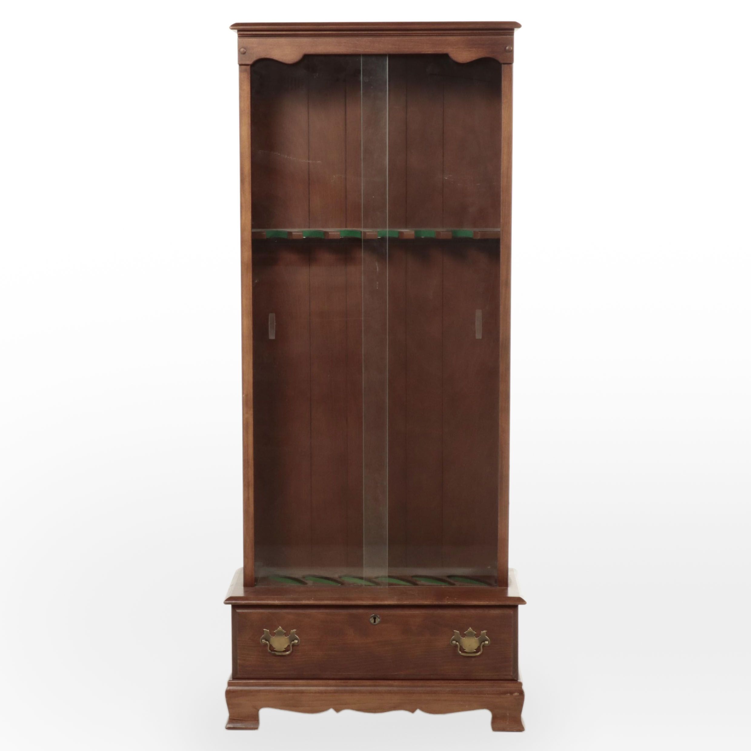 American Colonial Style Walnut-Finish Hardwood and Glass Gun Cabinet