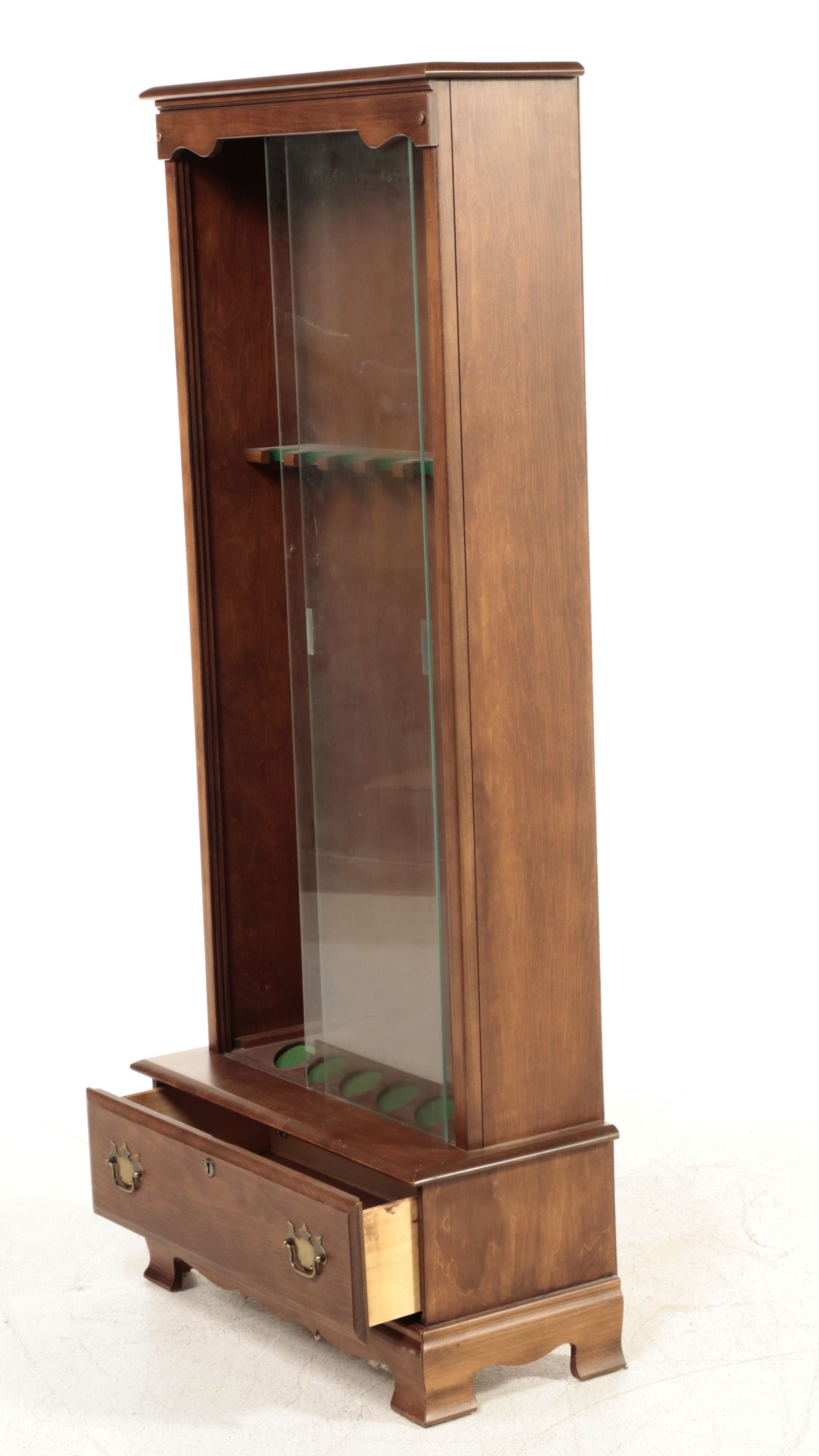 American Colonial Style Walnut-Finish Hardwood and Glass Gun Cabinet