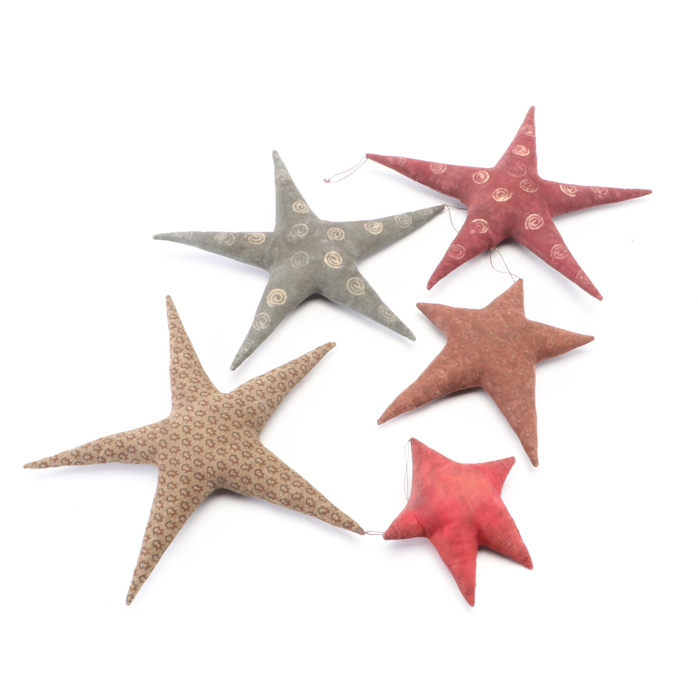 Folk Art Hand-Painted Wooden Angel With Fabric Stars