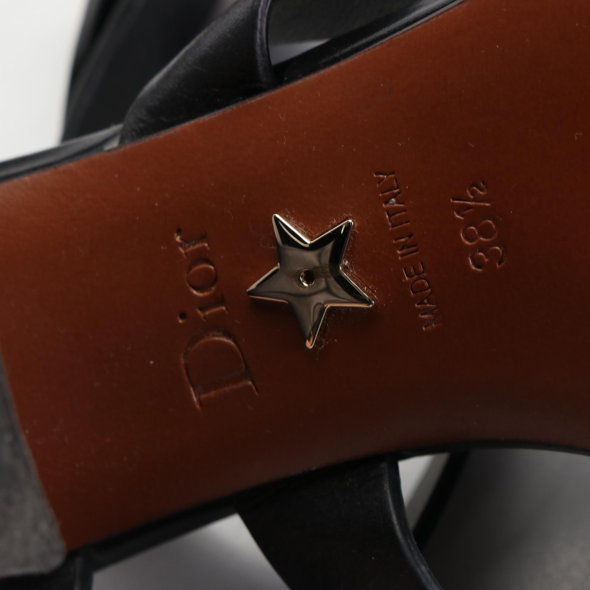 Christian Dior Black Leather Ankle Strap Dress Sandals with Box