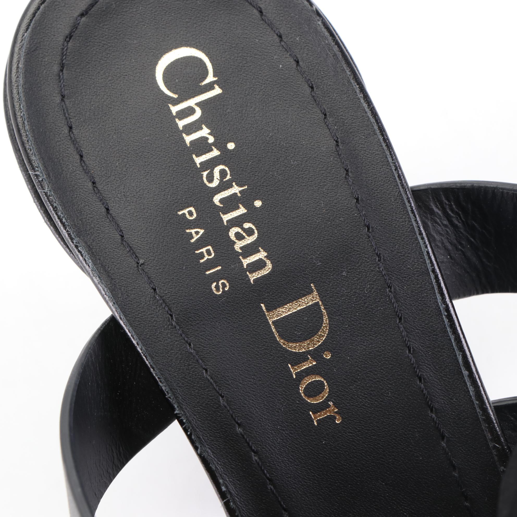 Christian Dior Black Leather Ankle Strap Dress Sandals with Box