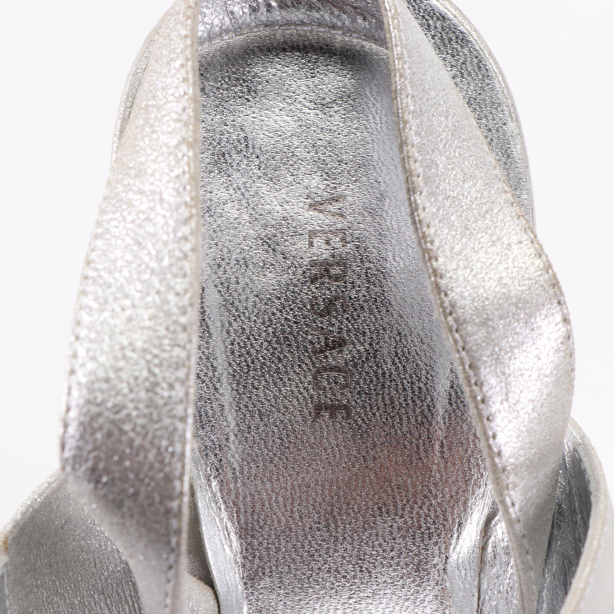 Versace Dress Sandals in Silver Metallic Leather
