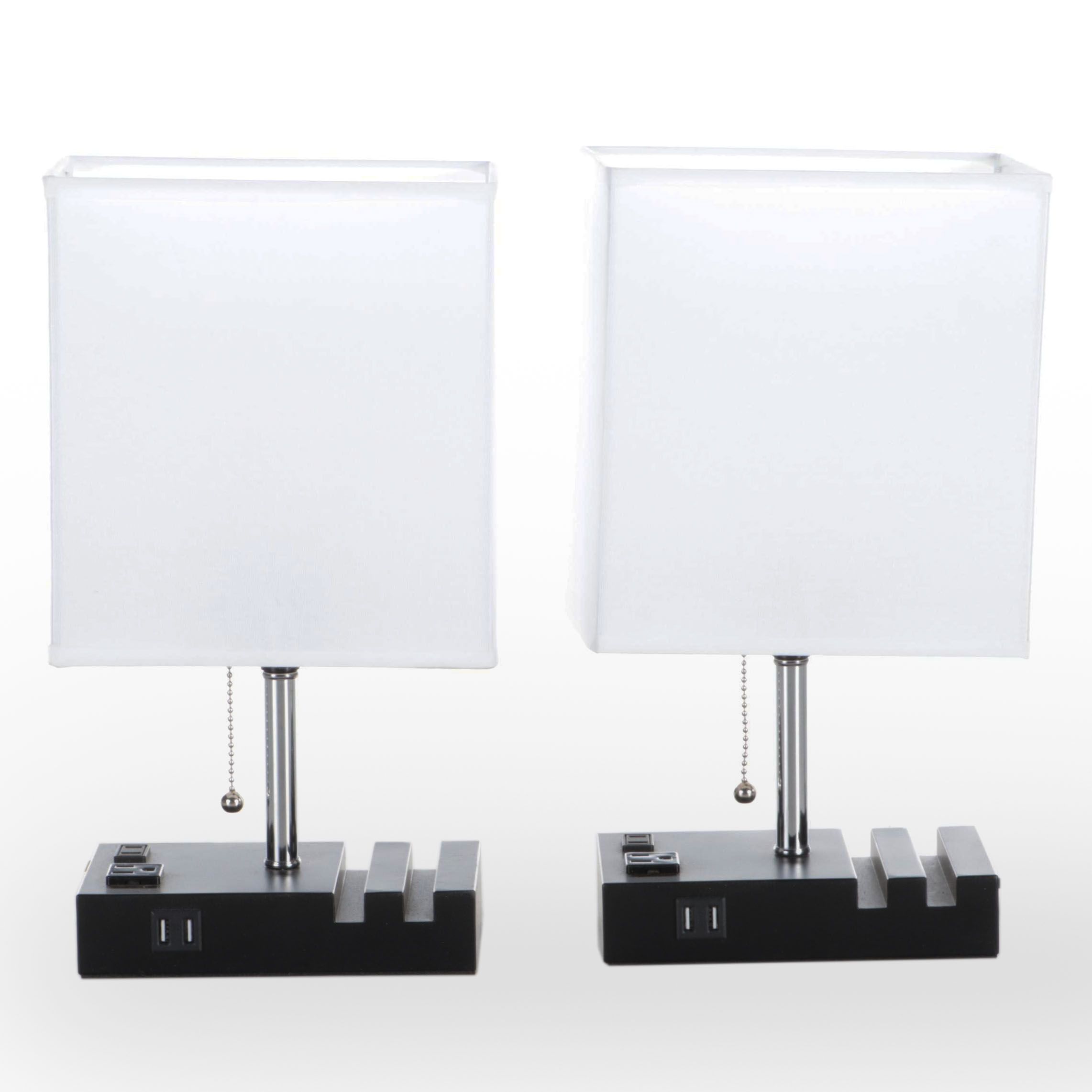 Pair of Contemporary Bedside Lamps with USB Ports EBTH