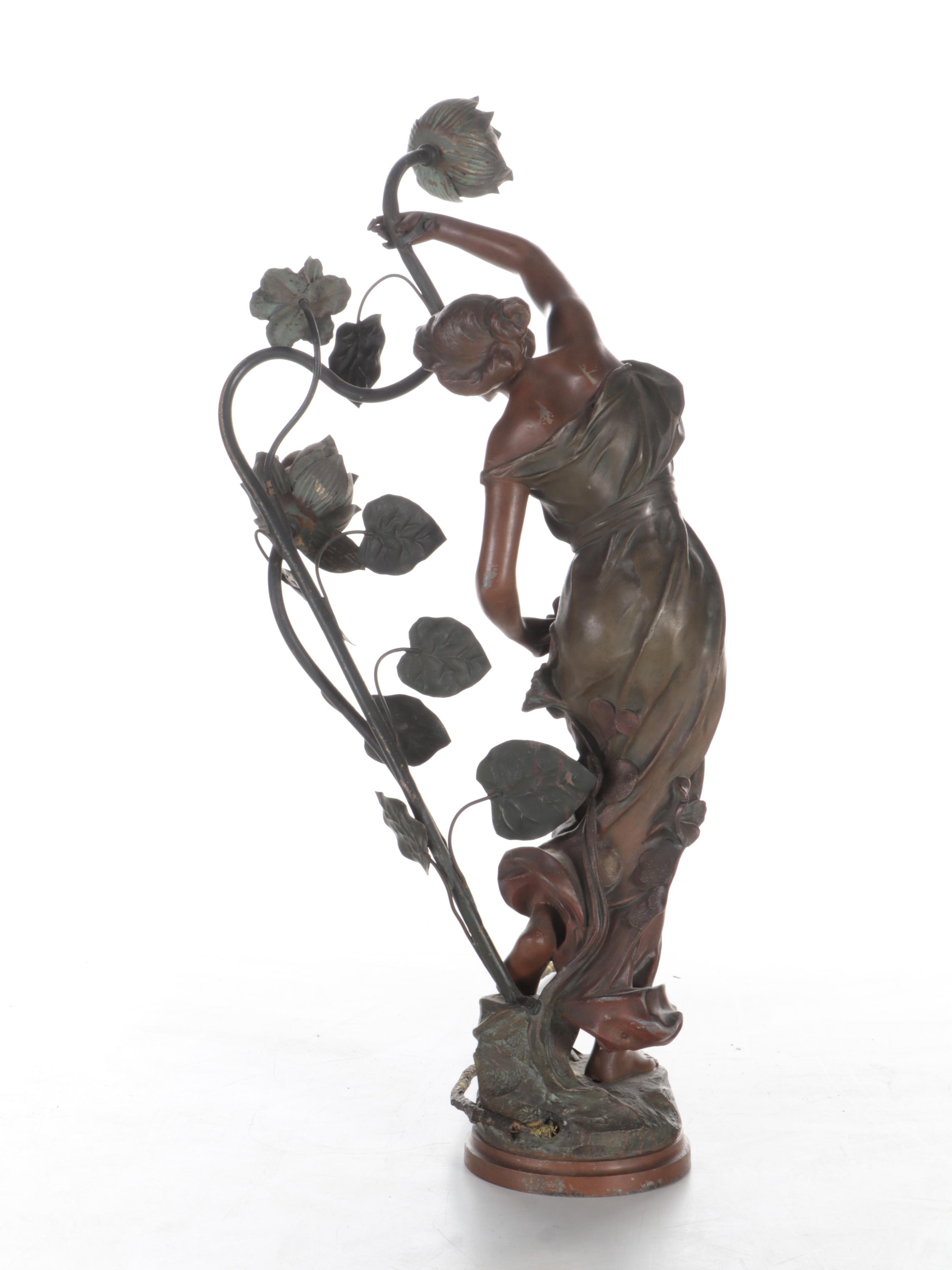 Art Nouveau Style Spelter Figural Baluster Lamp After Julien Caussé