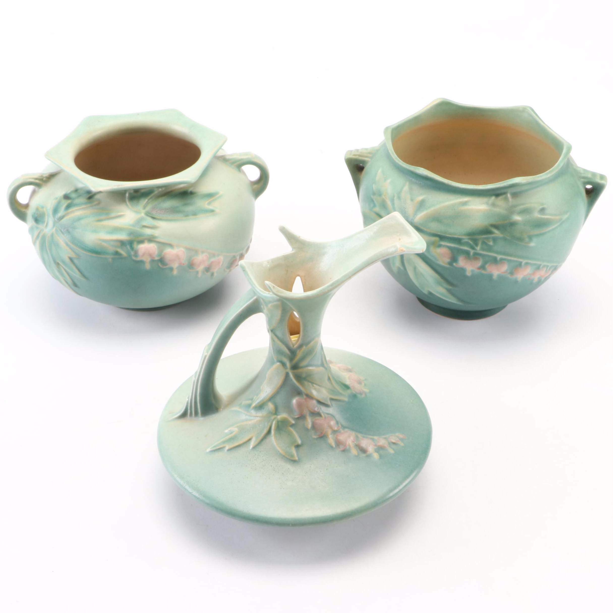 Roseville Pottery "Bleeding Heart" Ceramic Rose Bowls and Ewer