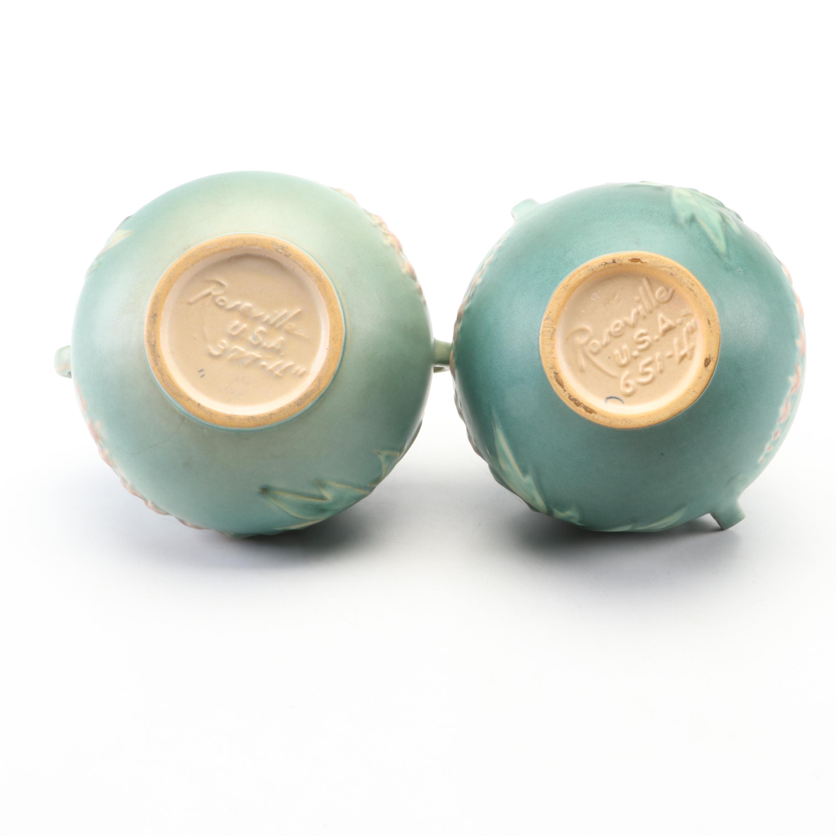 Roseville Pottery "Bleeding Heart" Ceramic Rose Bowls and Ewer