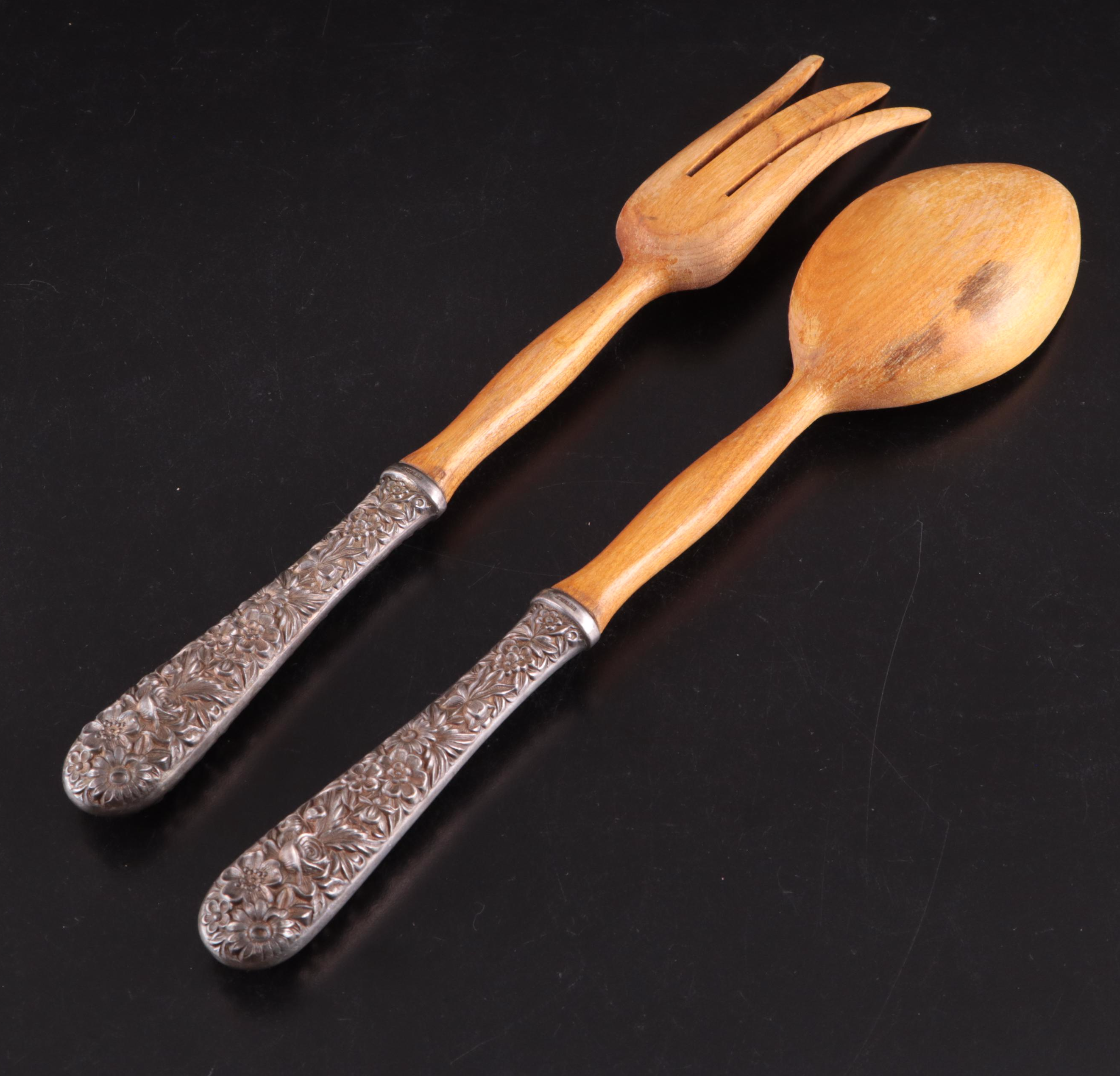 Kirk Repousse and Other Sterling Handled Salad Sets and Stainless Salad Set