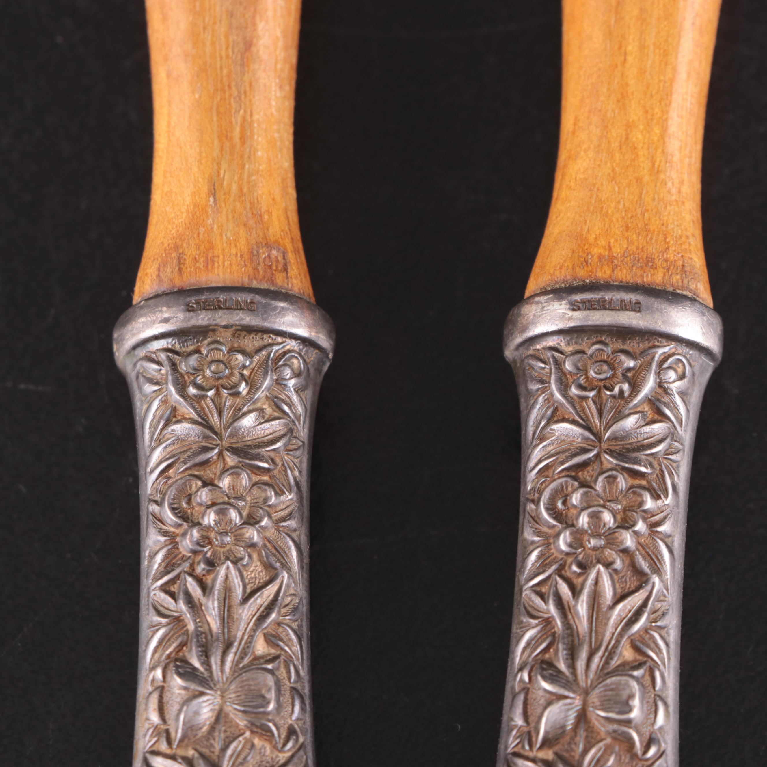 Kirk Repousse and Other Sterling Handled Salad Sets and Stainless Salad Set