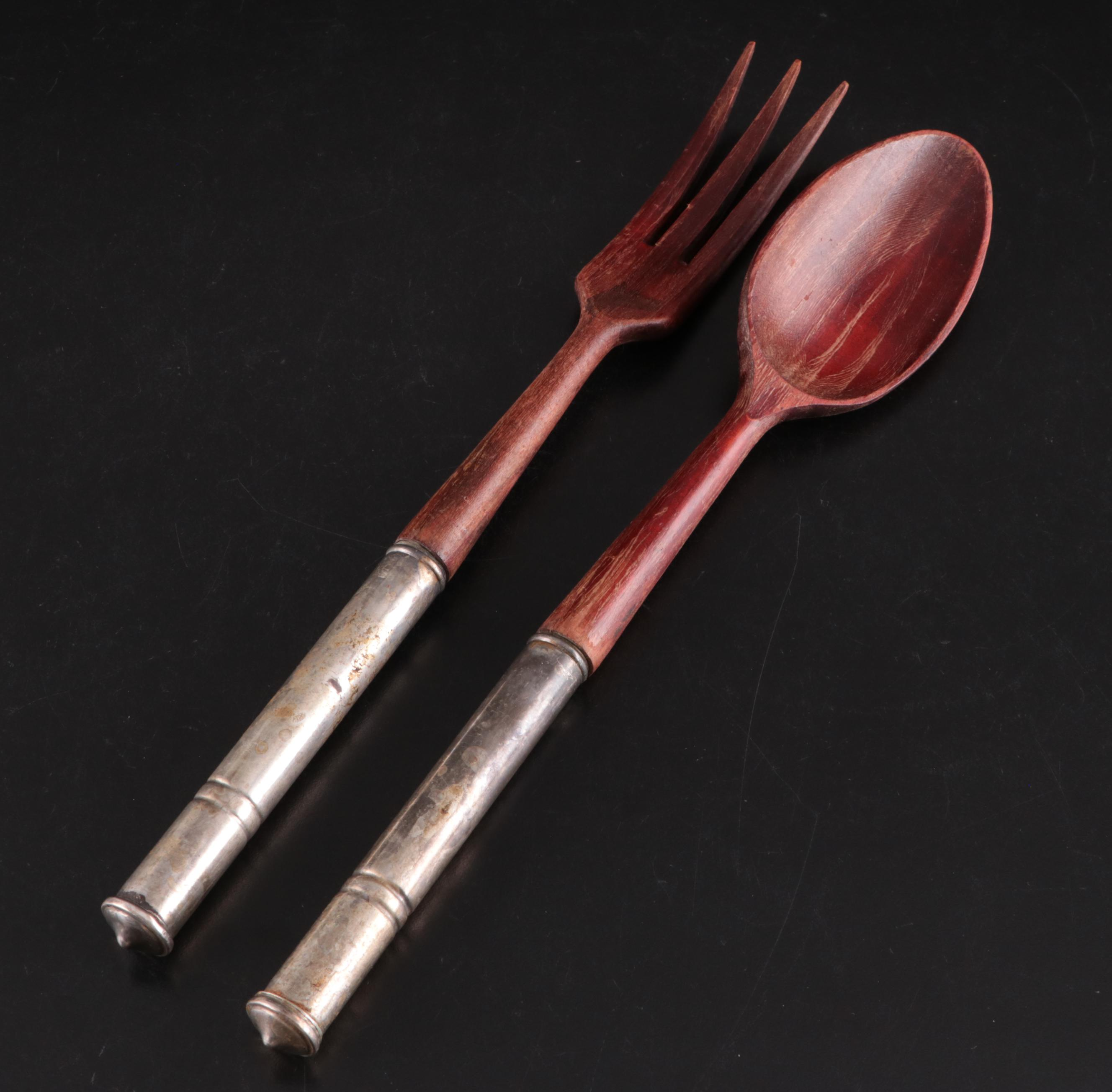 Kirk Repousse and Other Sterling Handled Salad Sets and Stainless Salad Set
