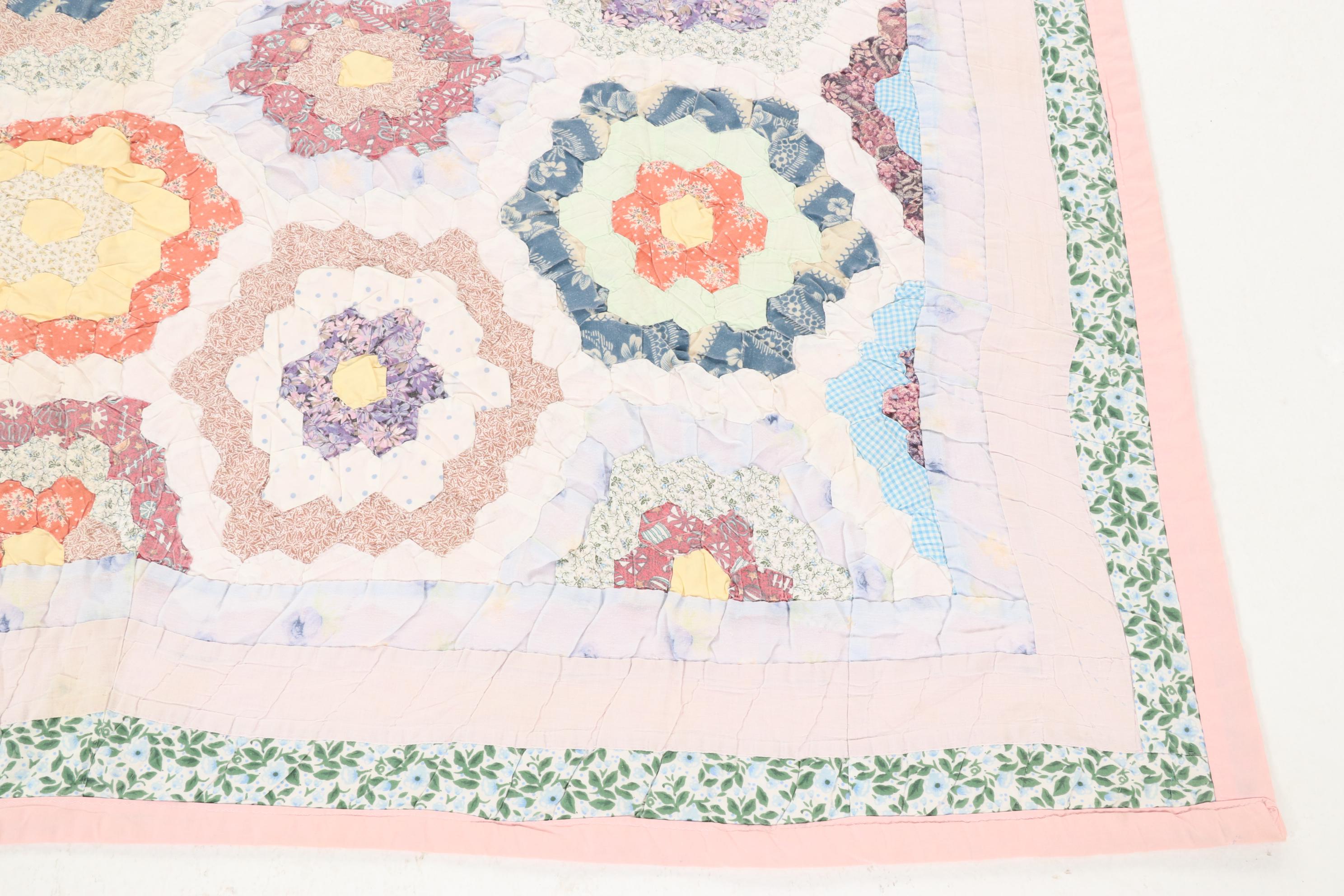 Handmade "Grandmother's Flower Garden" Patchwork Quilt