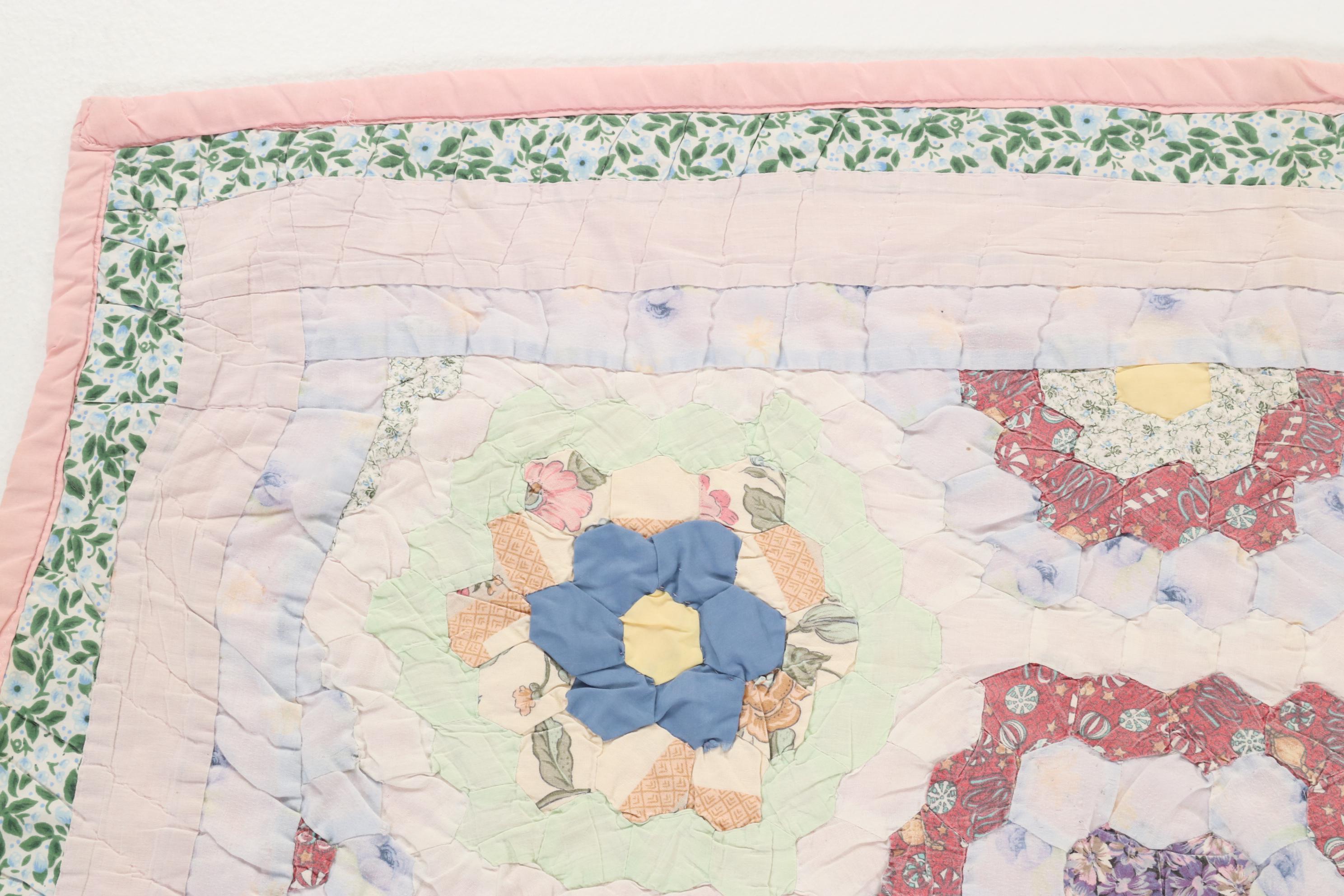 Handmade "Grandmother's Flower Garden" Patchwork Quilt