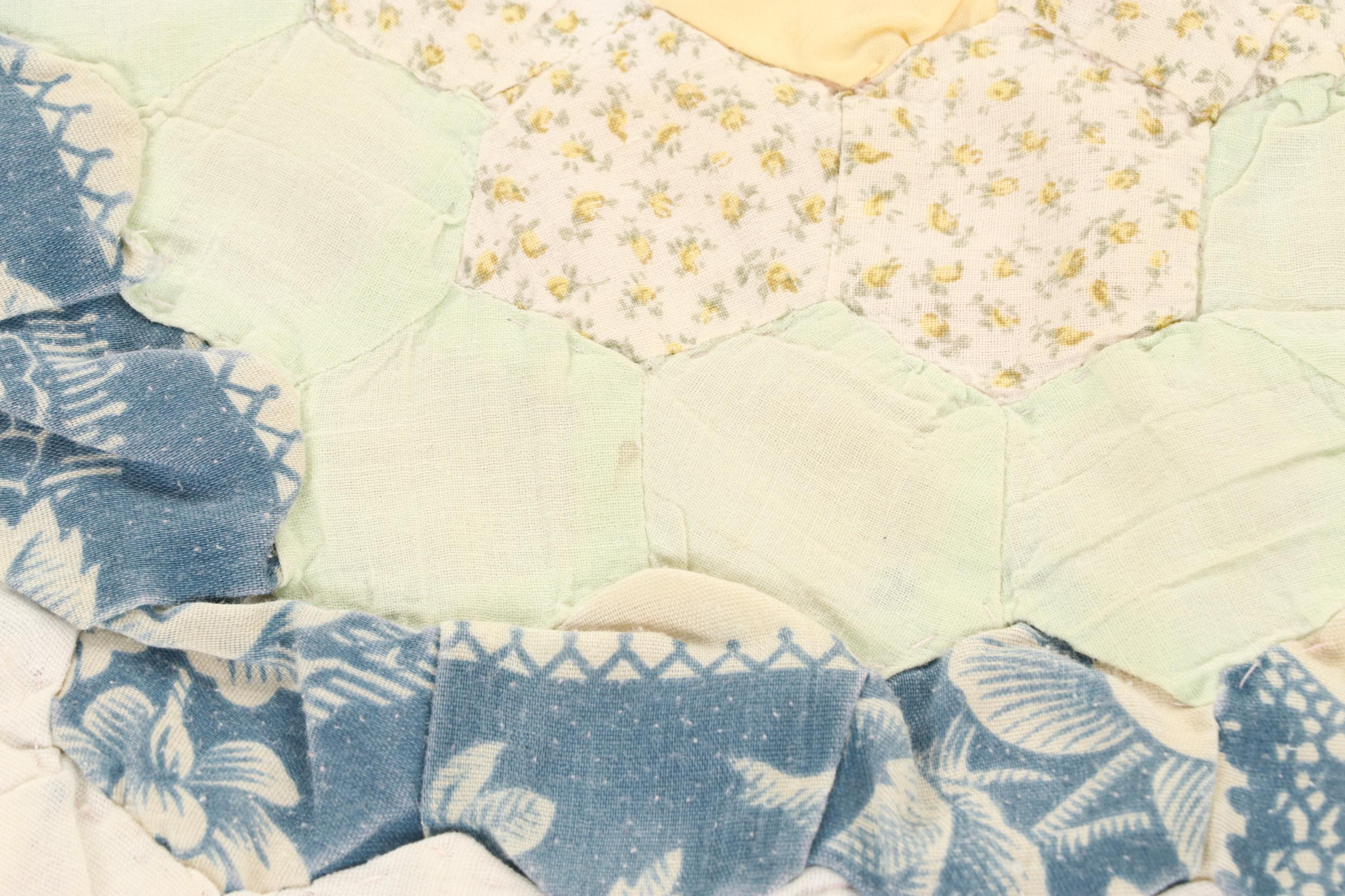 Handmade "Grandmother's Flower Garden" Patchwork Quilt