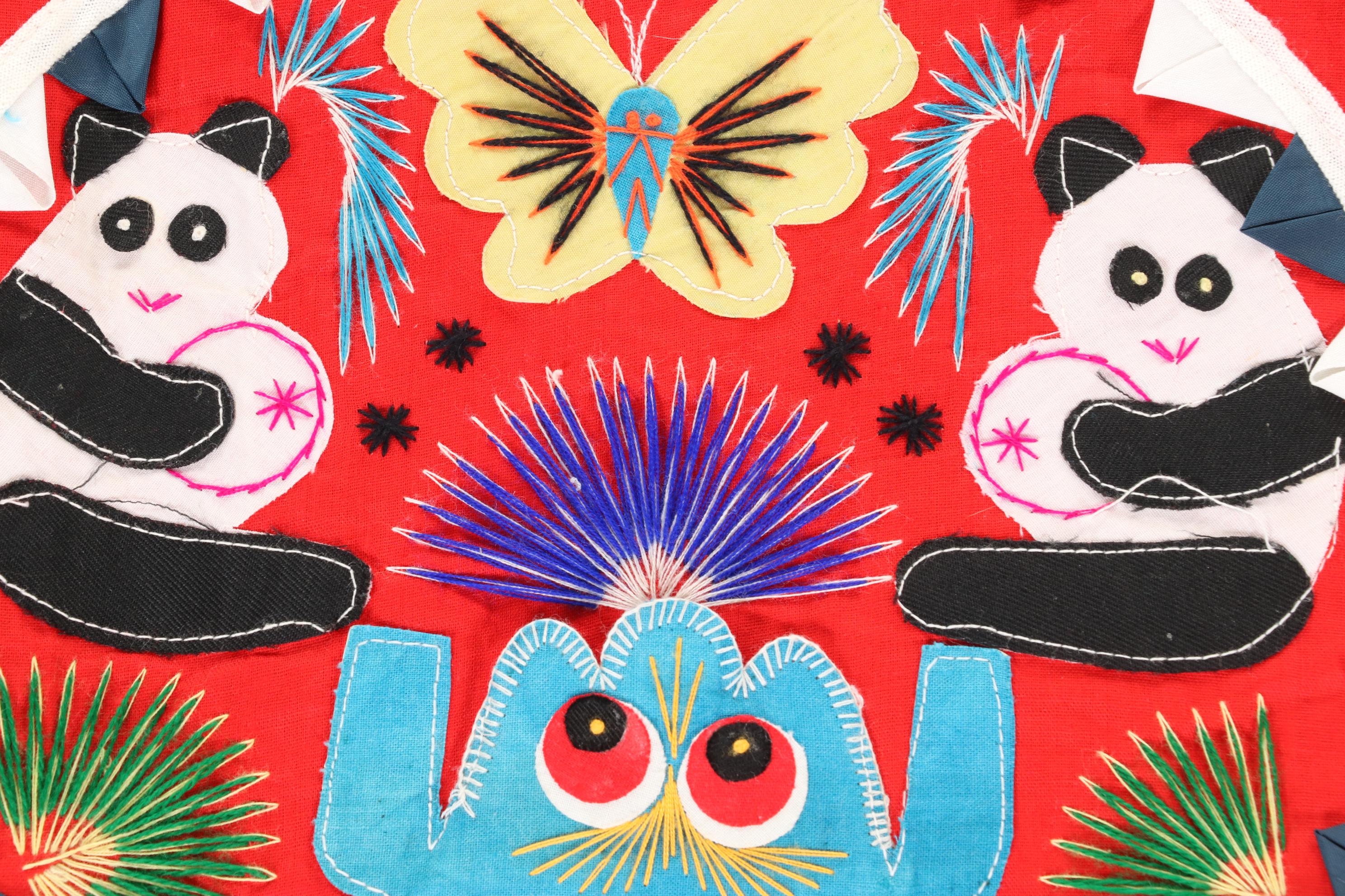 Chinese Embroidered and Appliqued  "Bai Jia Bei" One Hundred Families Quilt