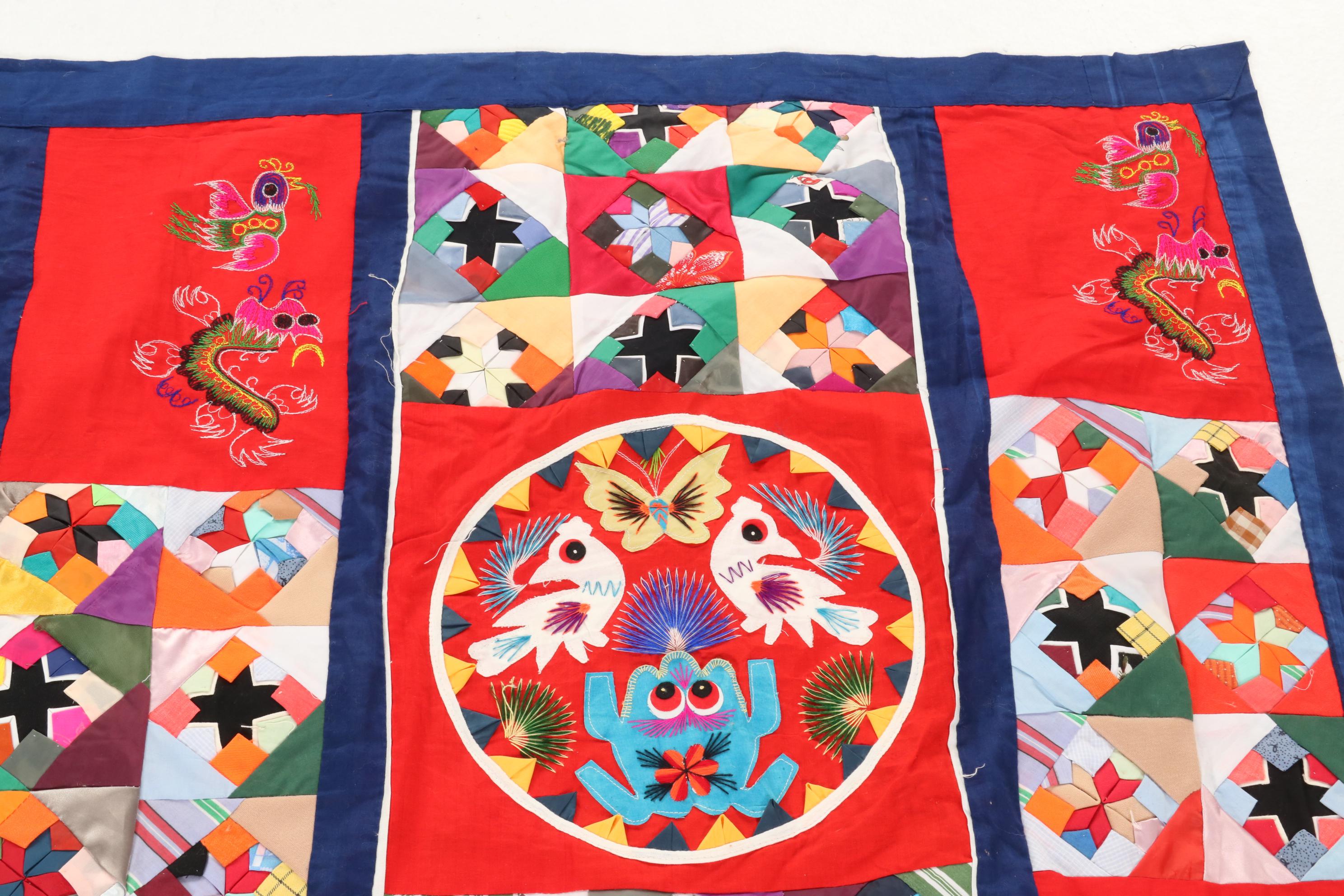 Chinese Embroidered and Appliqued  "Bai Jia Bei" One Hundred Families Quilt