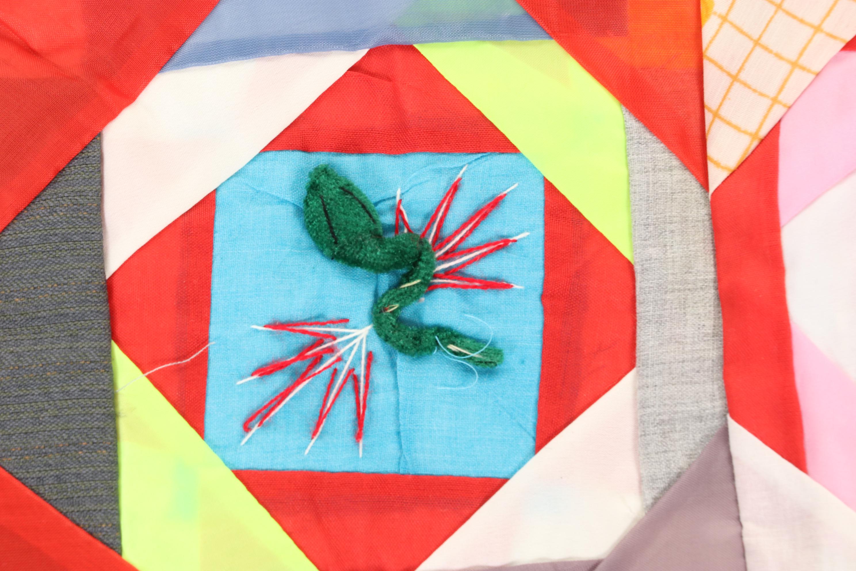 Chinese Embroidered and Appliqued  "Bai Jia Bei" One Hundred Families Quilt