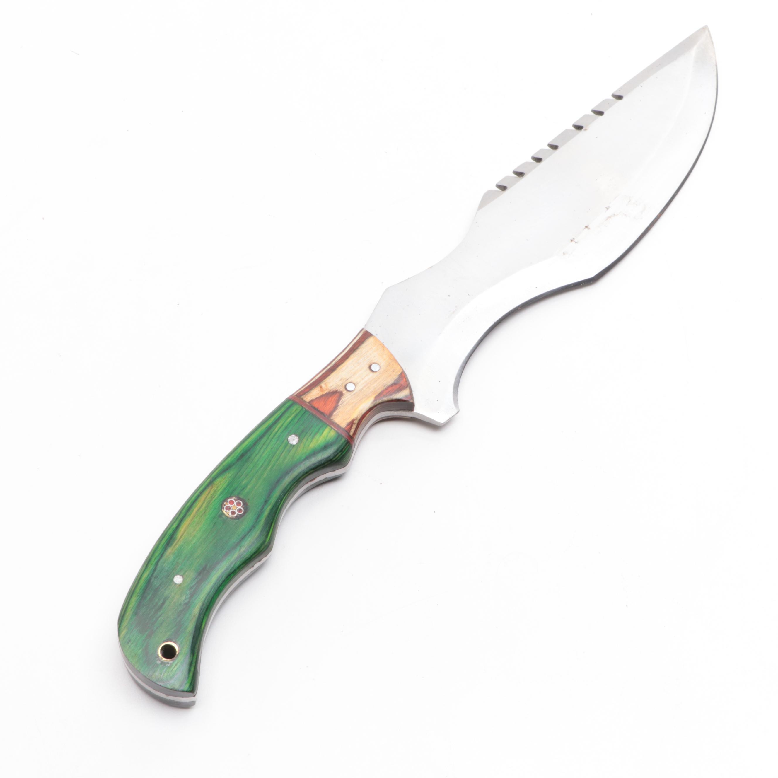 Wooden Handled and Stainless Steel Fixed Blade Knife with Leather Scabbard