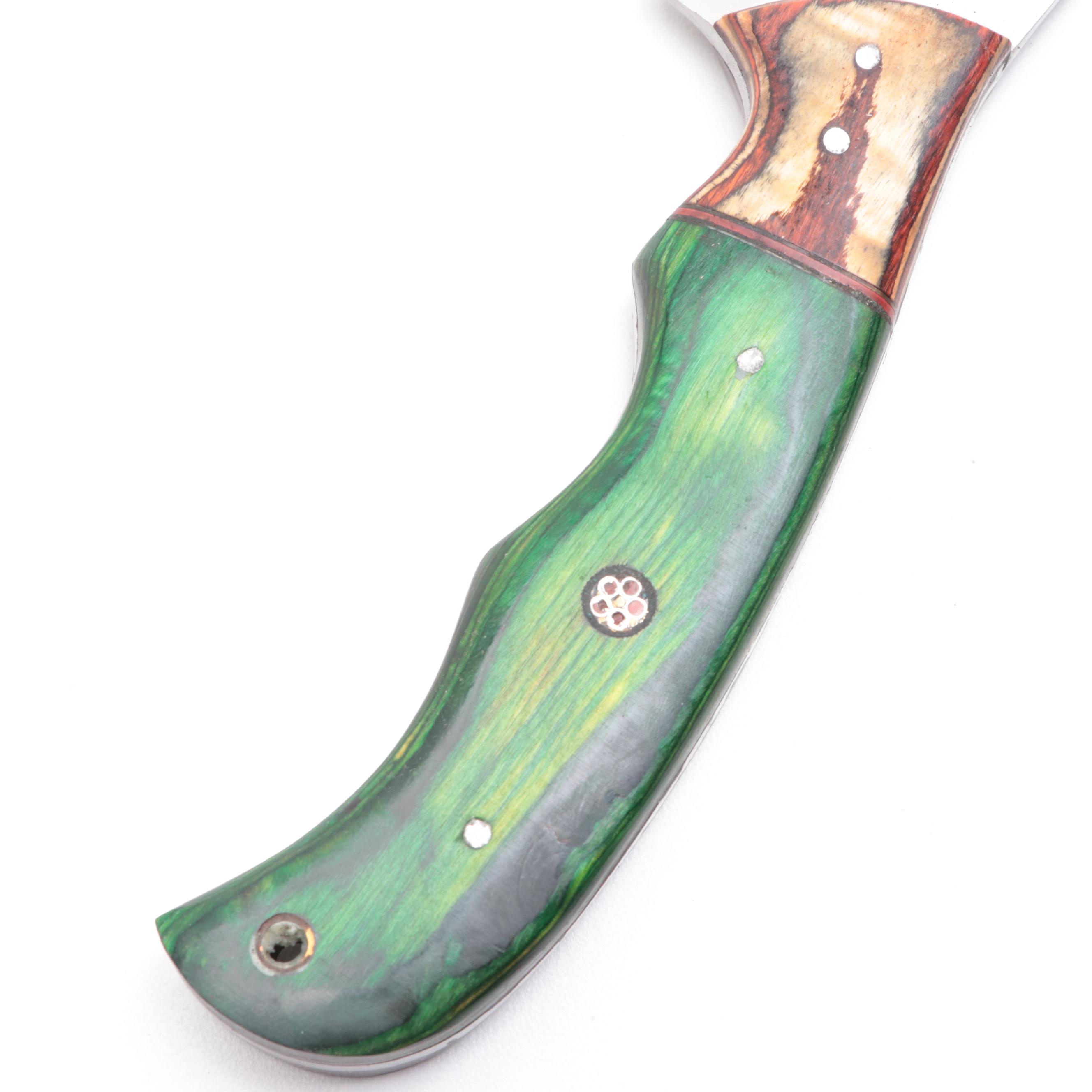 Wooden Handled and Stainless Steel Fixed Blade Knife with Leather Scabbard