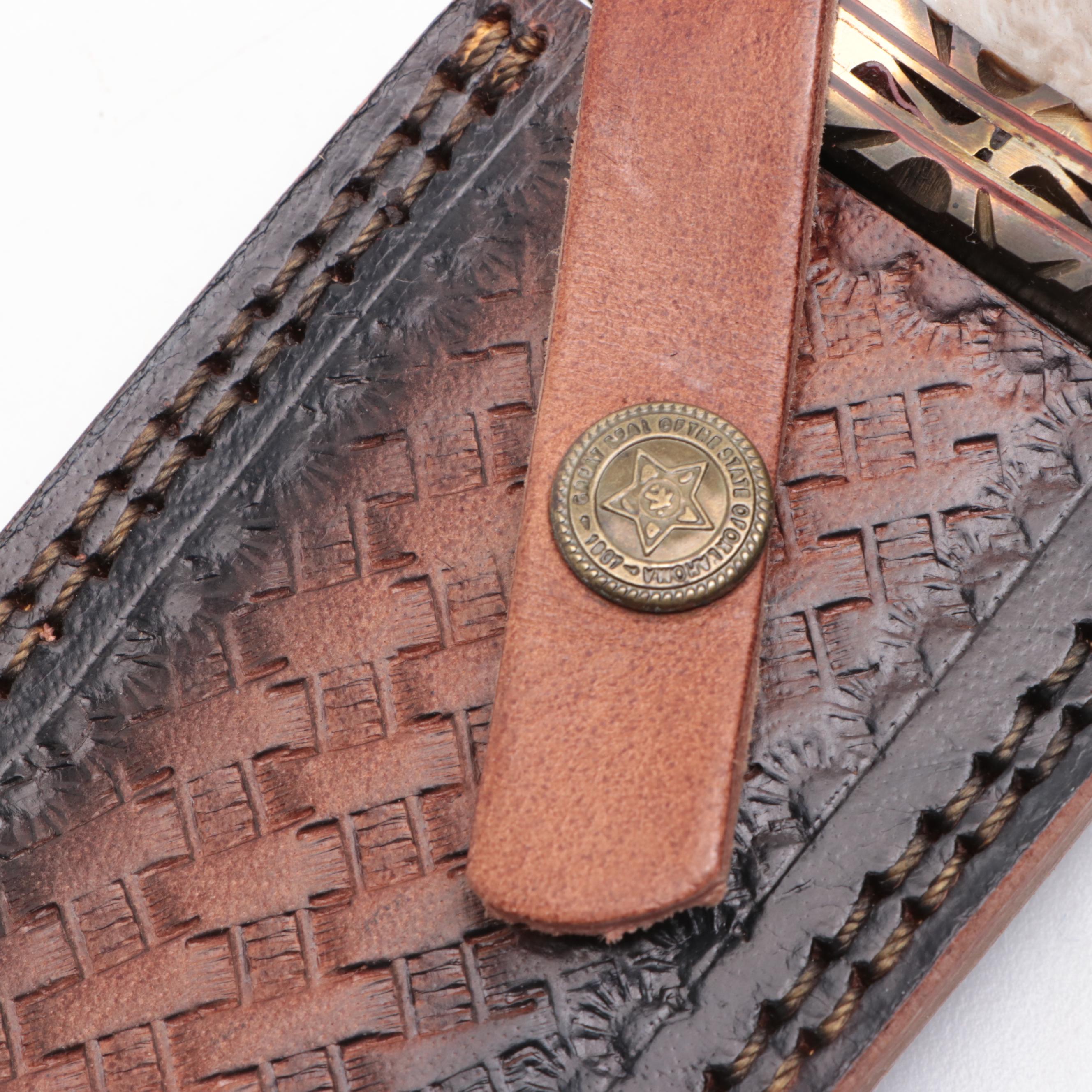 Damascus Steel Fixed Blade Knife with Leather Scabbard