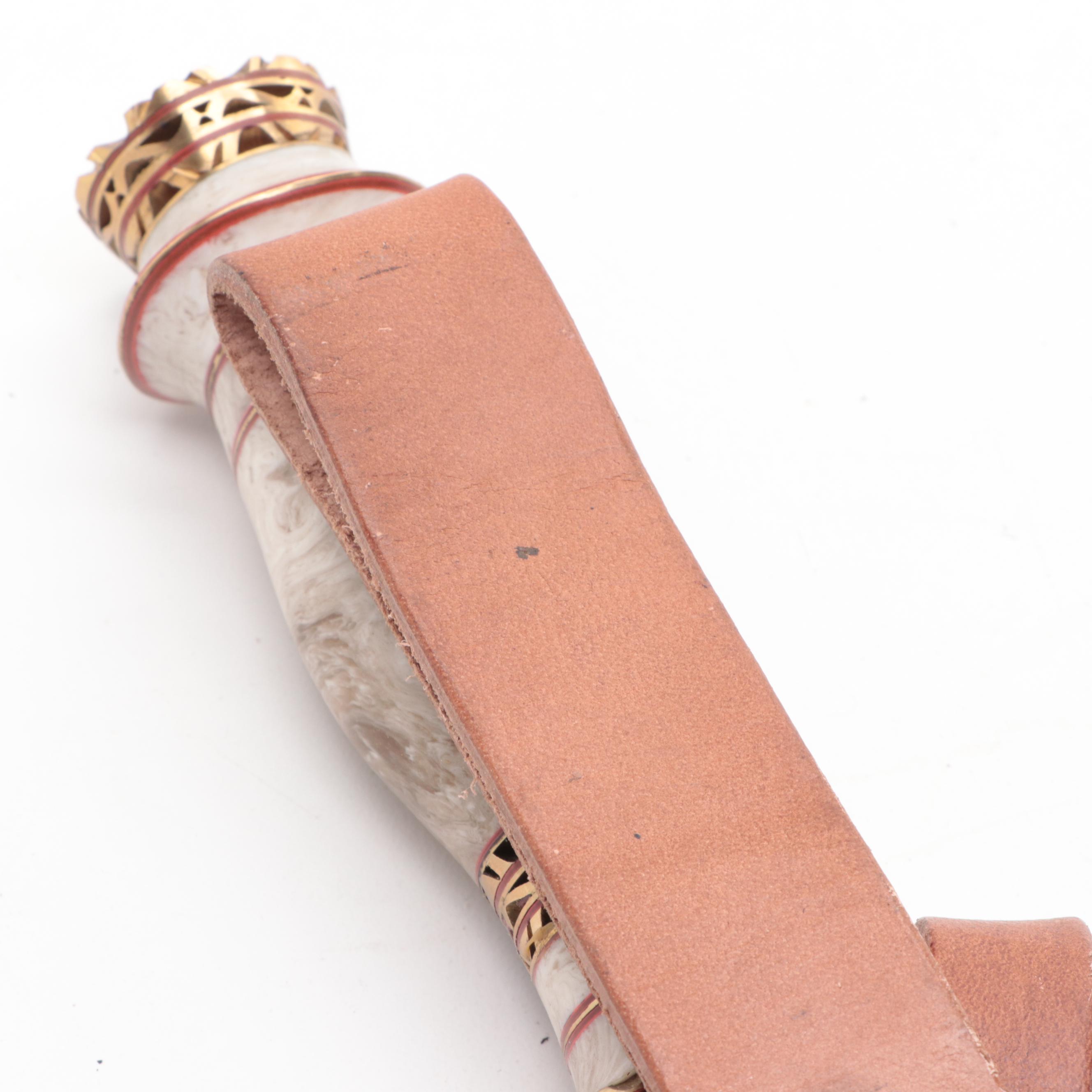 Damascus Steel Fixed Blade Knife with Leather Scabbard