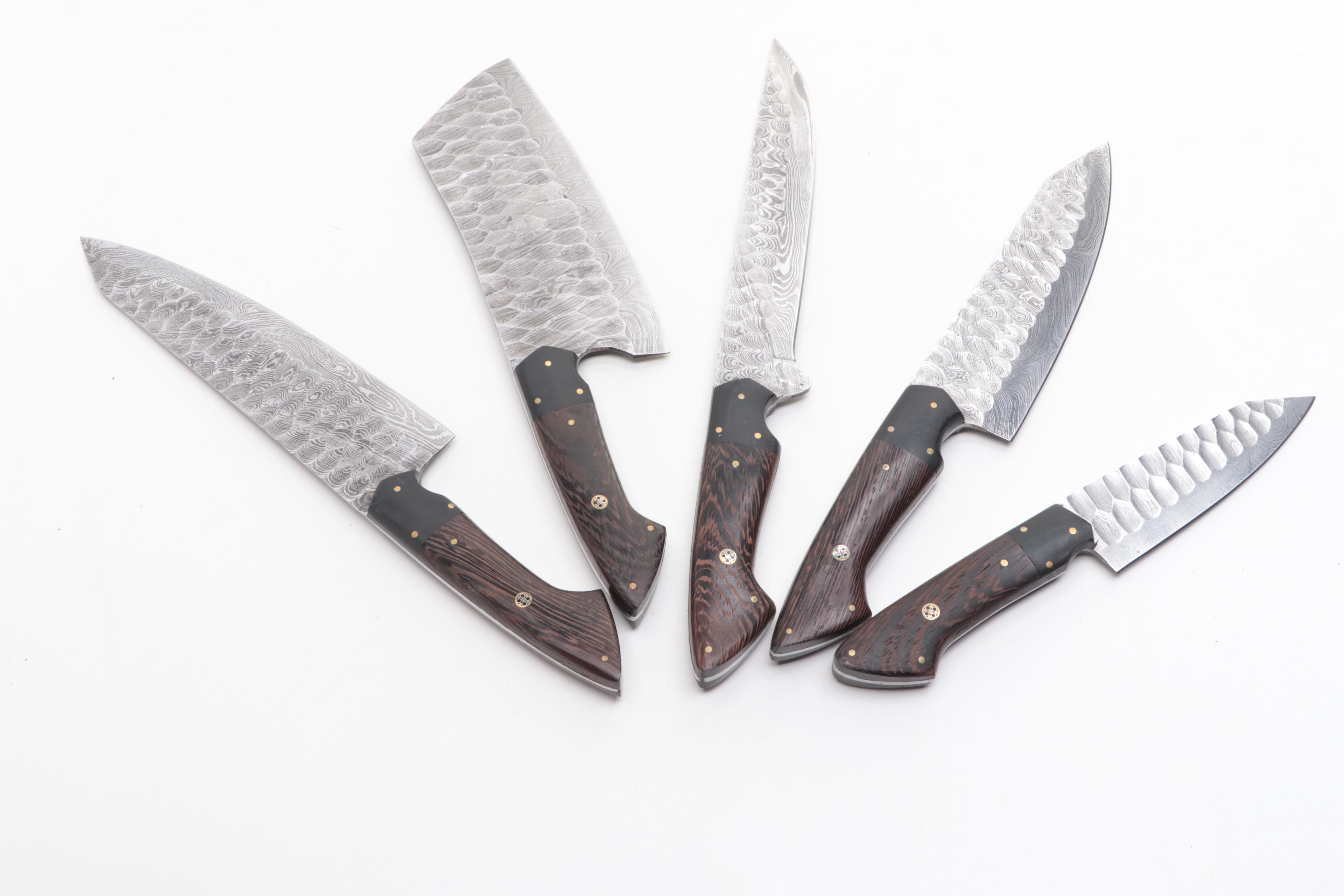 Wooden Handled and Damascus Steel Carving and Butcher Knives