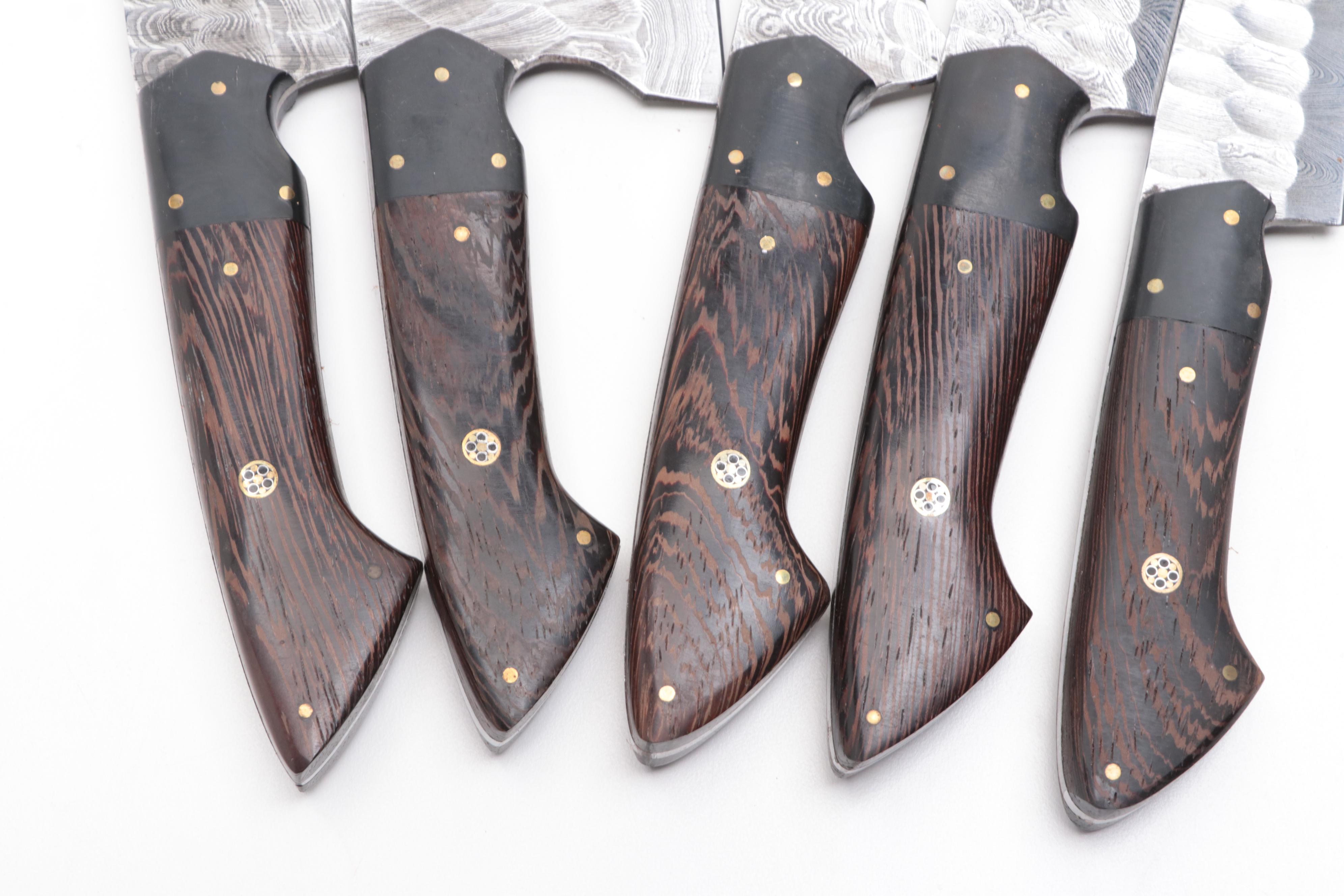 Wooden Handled and Damascus Steel Carving and Butcher Knives