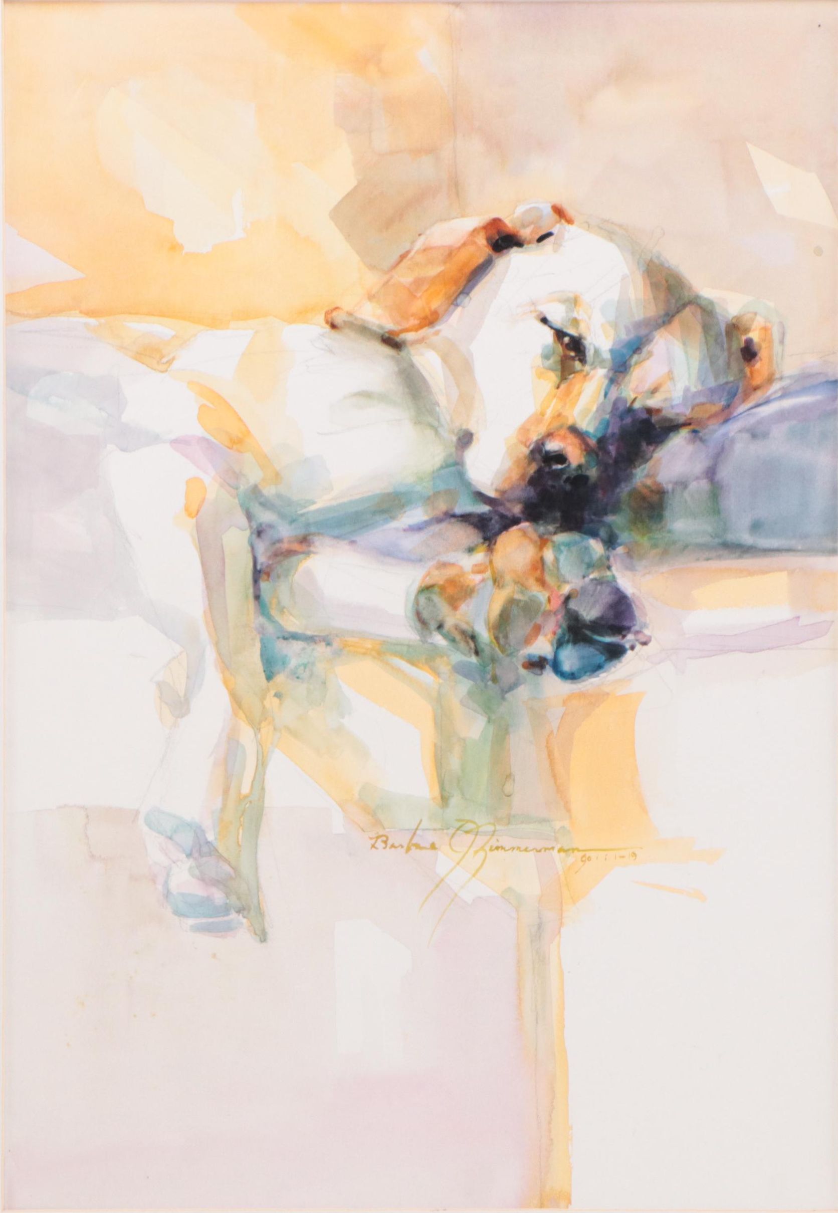 Barbara Zimmerman Watercolor Painting of Sleeping Labrador Retriever, 2019