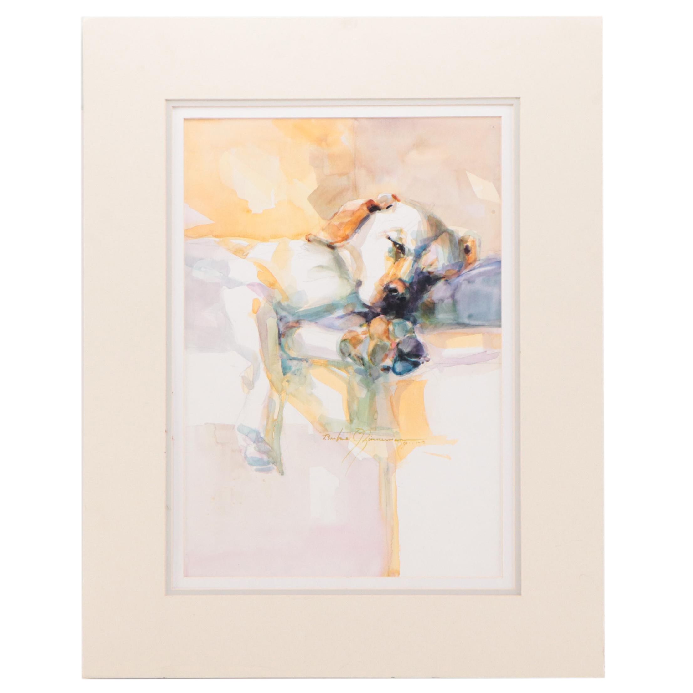 Barbara Zimmerman Watercolor Painting of Sleeping Labrador Retriever, 2019