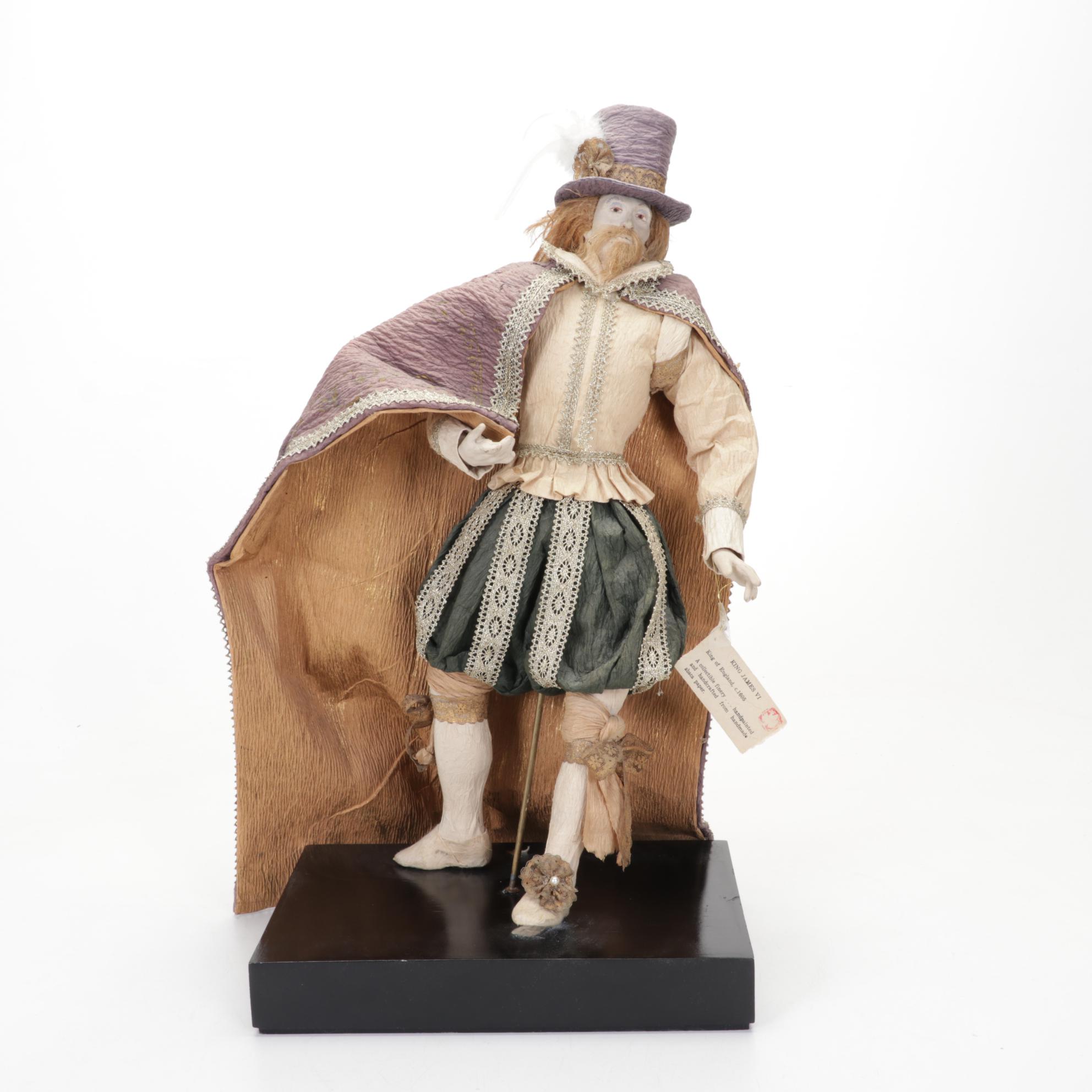 King James VI Statue and Wooden Pedestal Book Stand