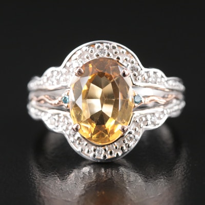 14K Citrine and Diamond Ring with Rose Gold Accents