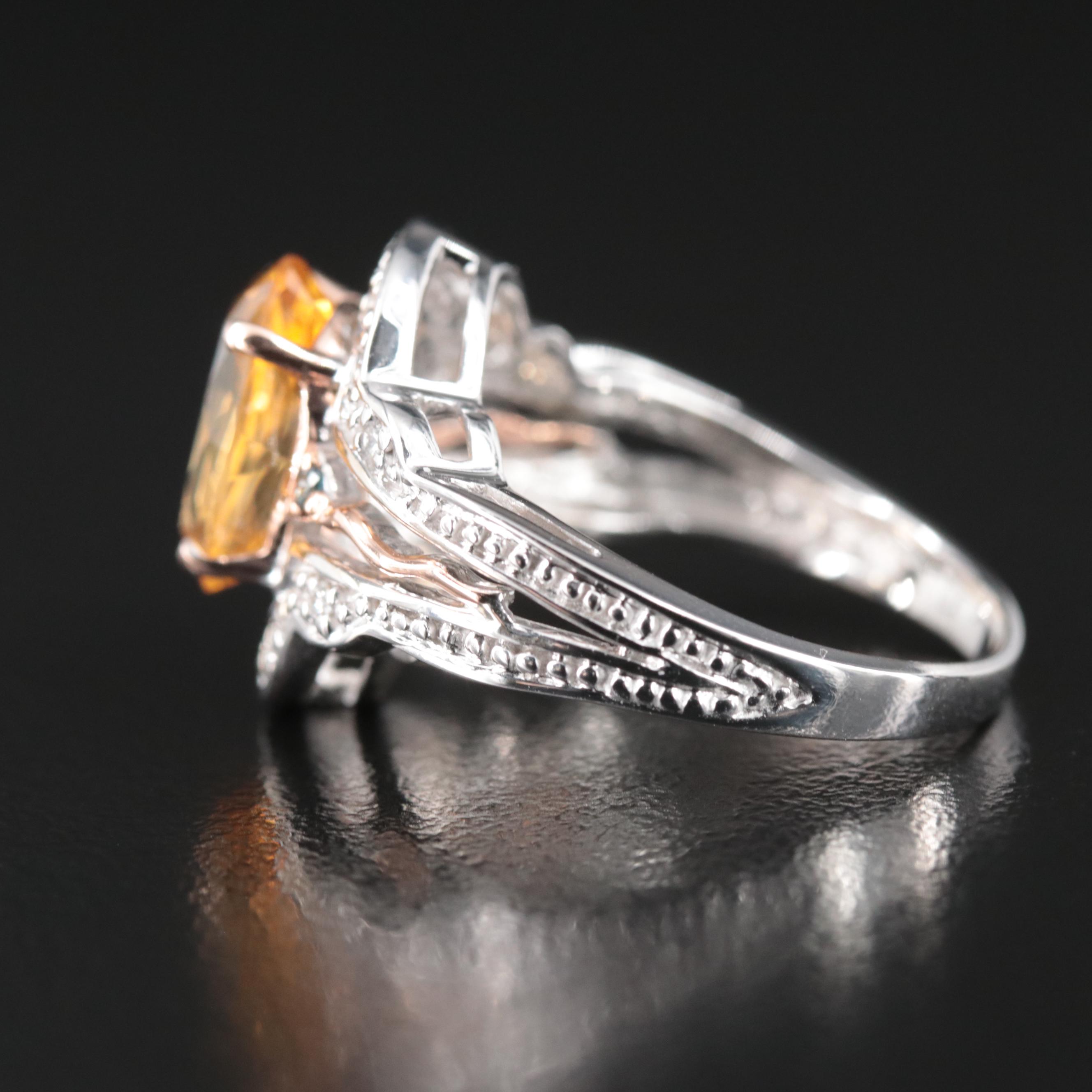 14K Citrine and Diamond Ring with Rose Gold Accents