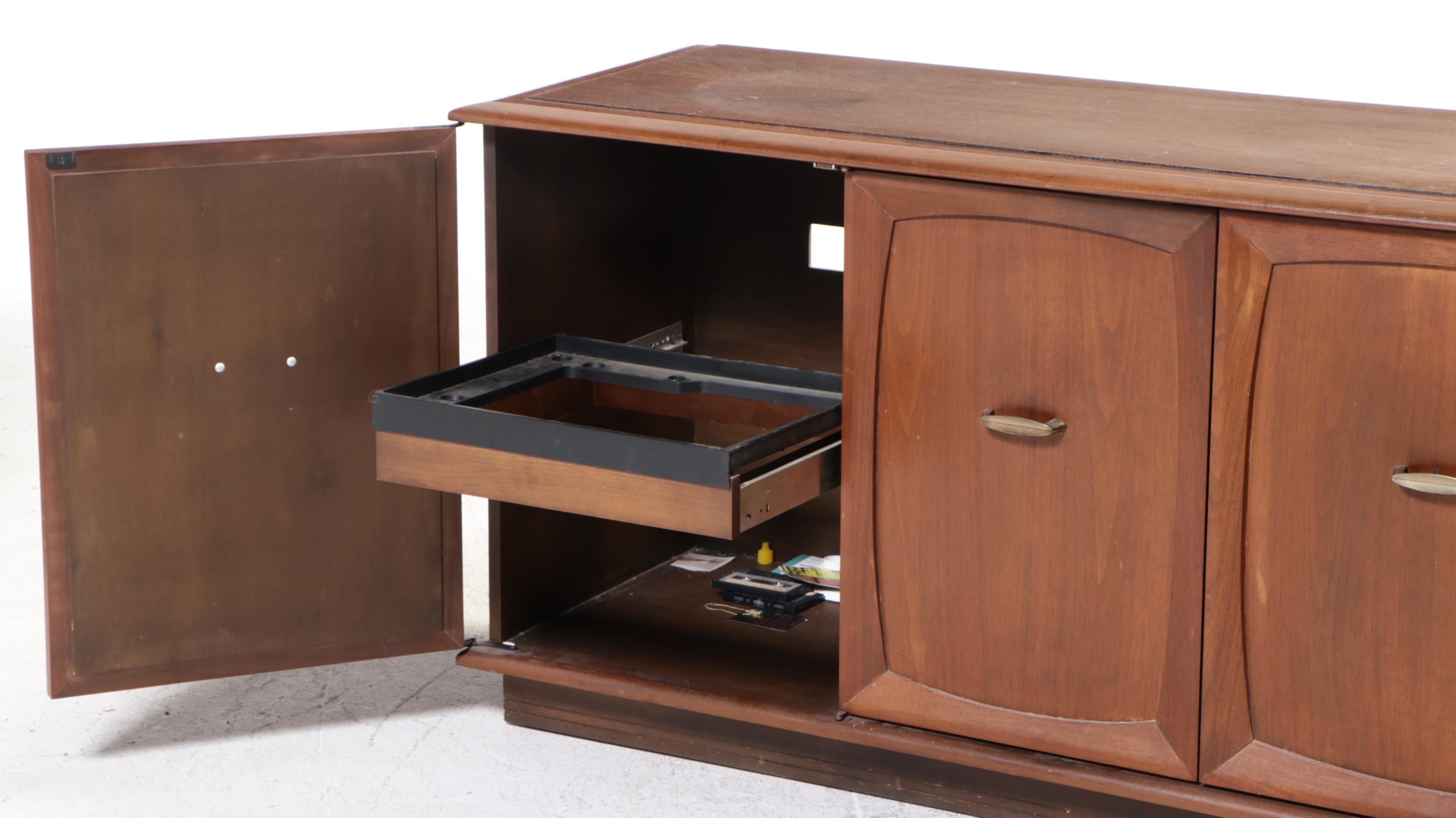 Mid Century Modern J.W. Davis Hardwood Stereo Cabinet with Speakers