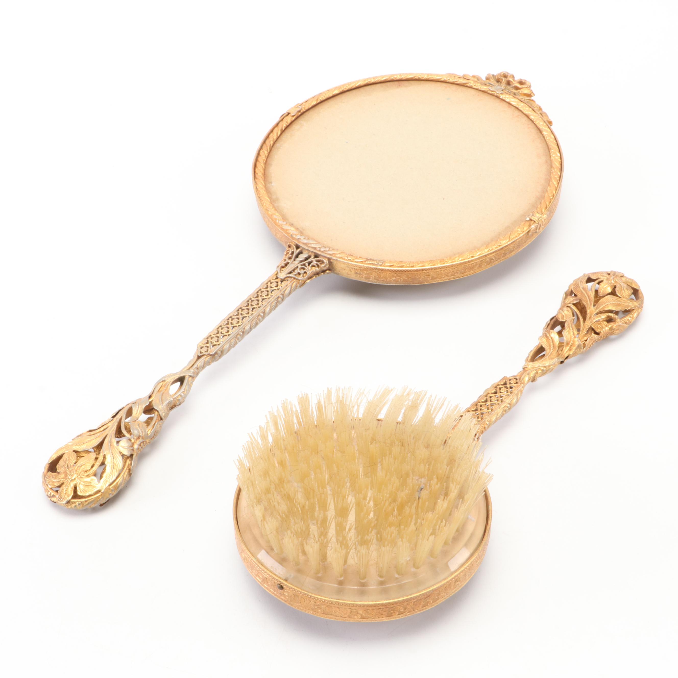 Globe 24K Gold Plated Vanity Set, Mid to Late 20th Century