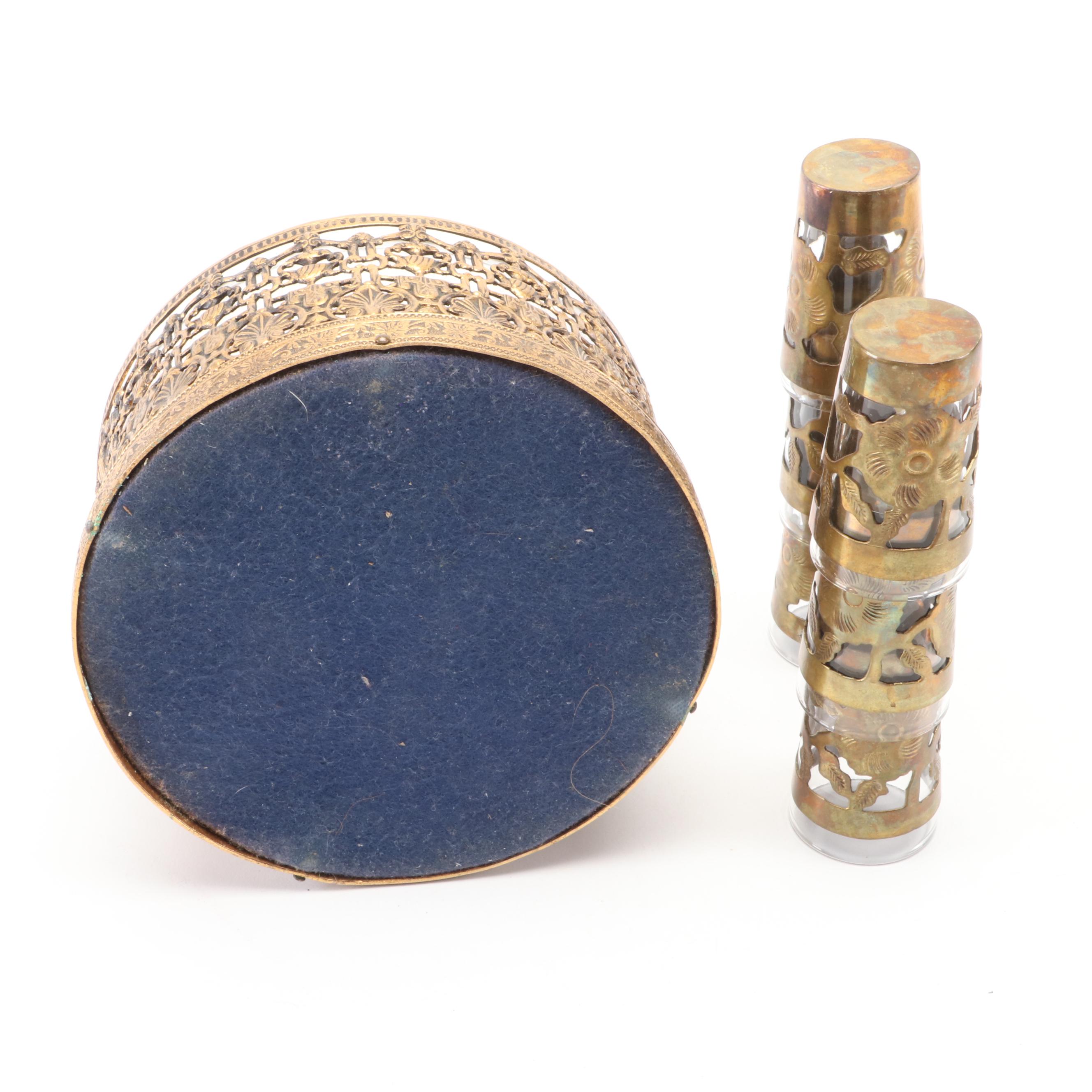 Globe 24K Gold Plated Vanity Set, Mid to Late 20th Century