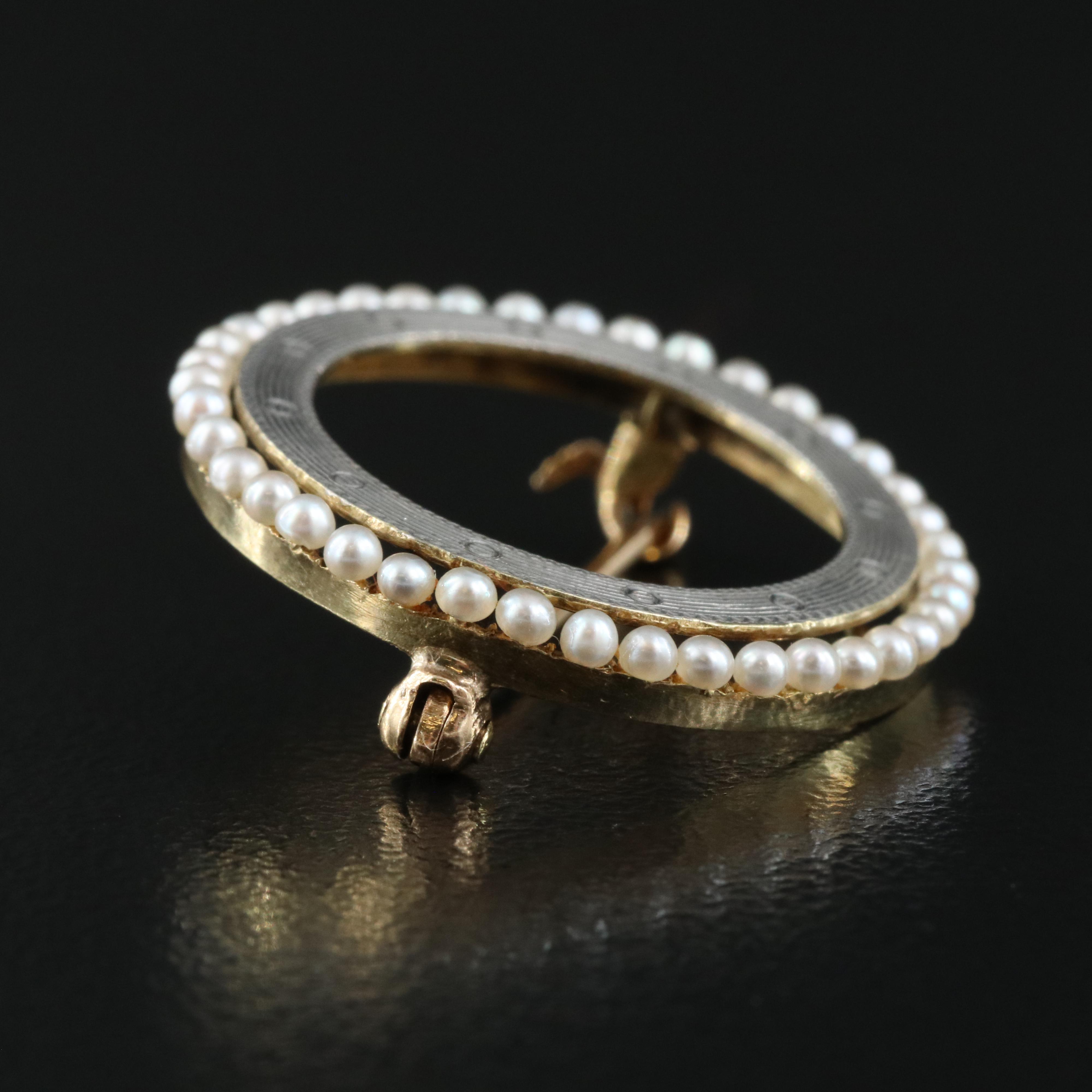 Art Deco 14K and Platinum Seed Pearl Circle Pin