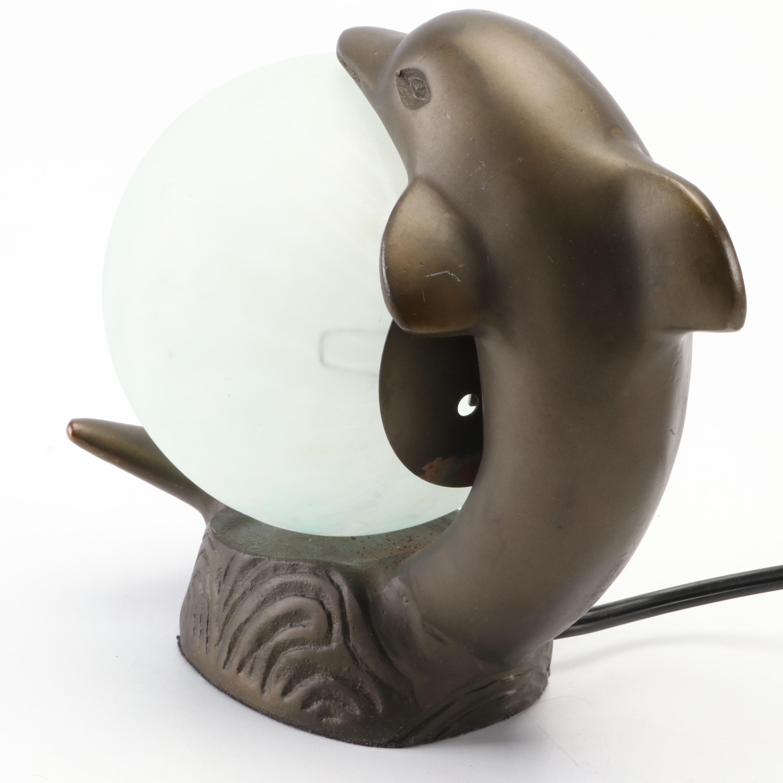 Blown Glass Lighthouse and Dolphin Accent Lamps