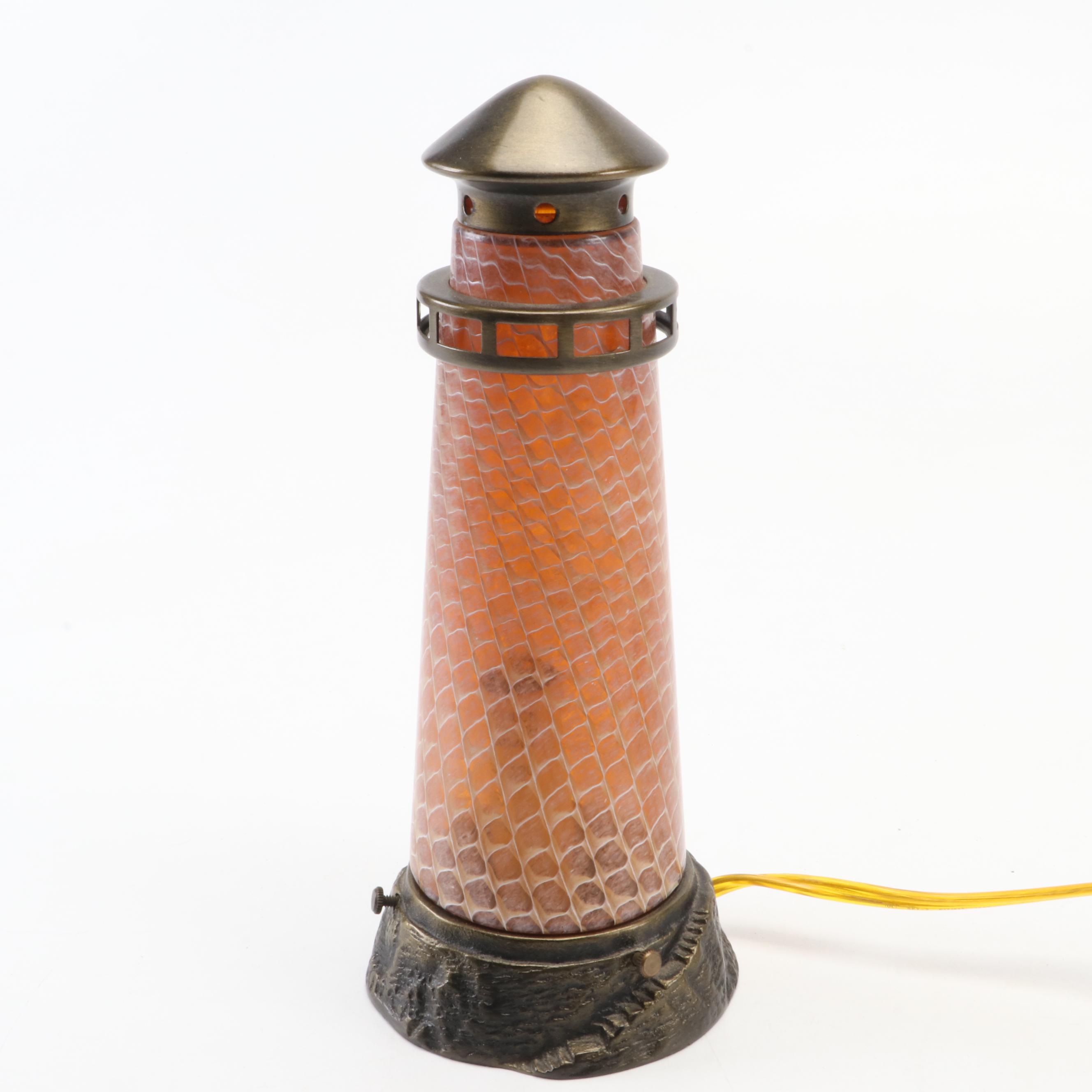 Blown Glass Lighthouse and Dolphin Accent Lamps