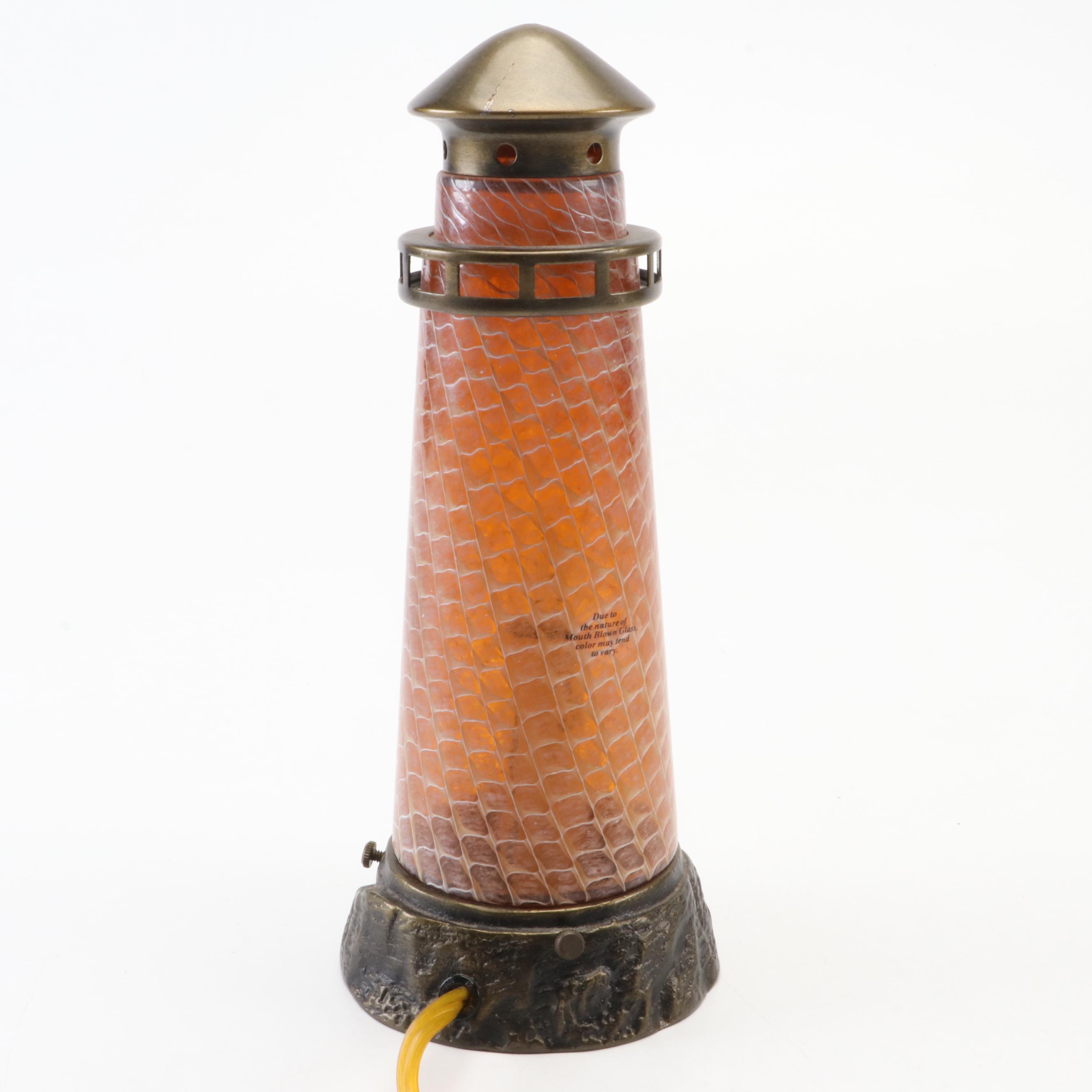 Blown Glass Lighthouse and Dolphin Accent Lamps