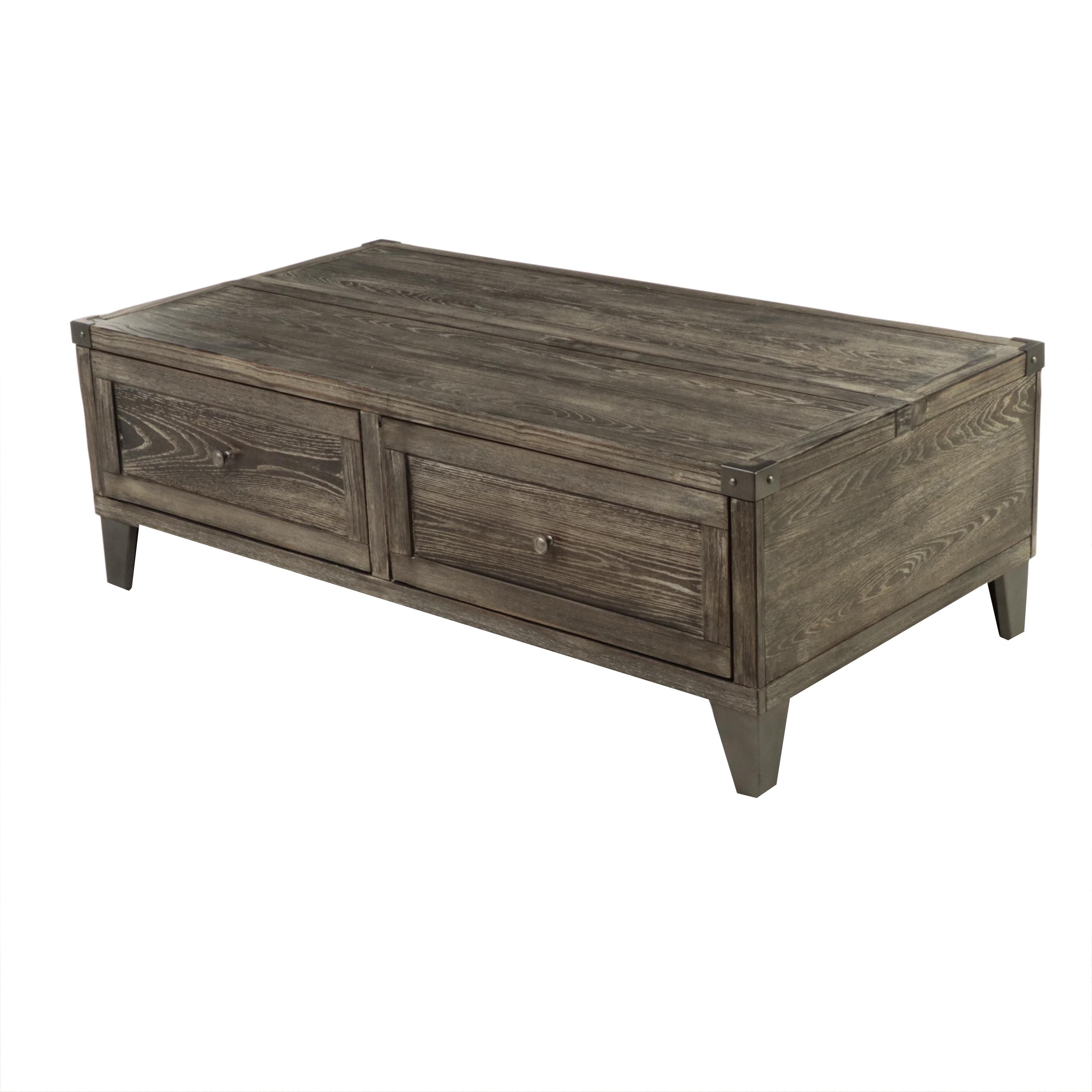 Contemporary Weathered Finish Adjustable Height Coffee Table with Drawers