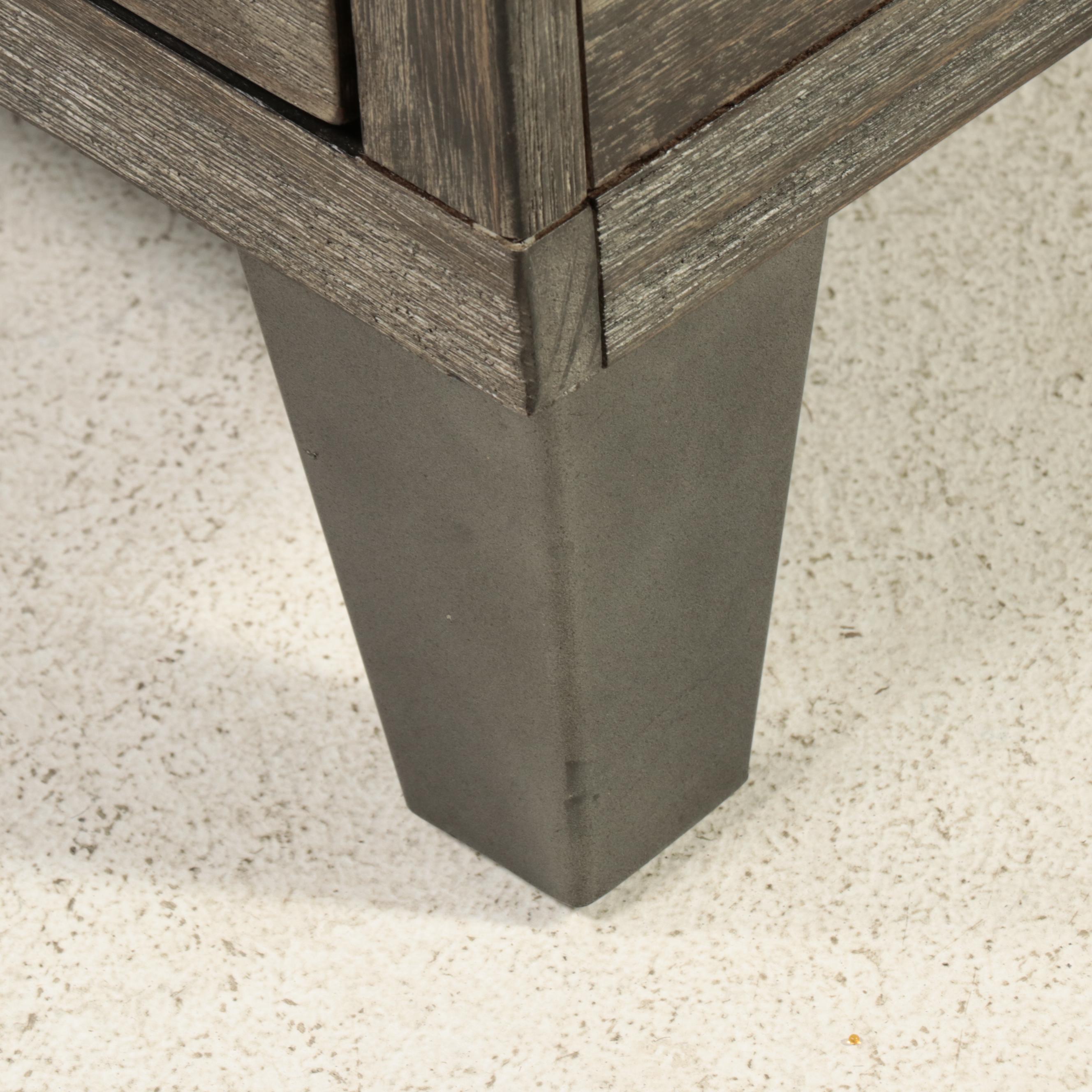 Contemporary Weathered Finish Adjustable Height Coffee Table with Drawers