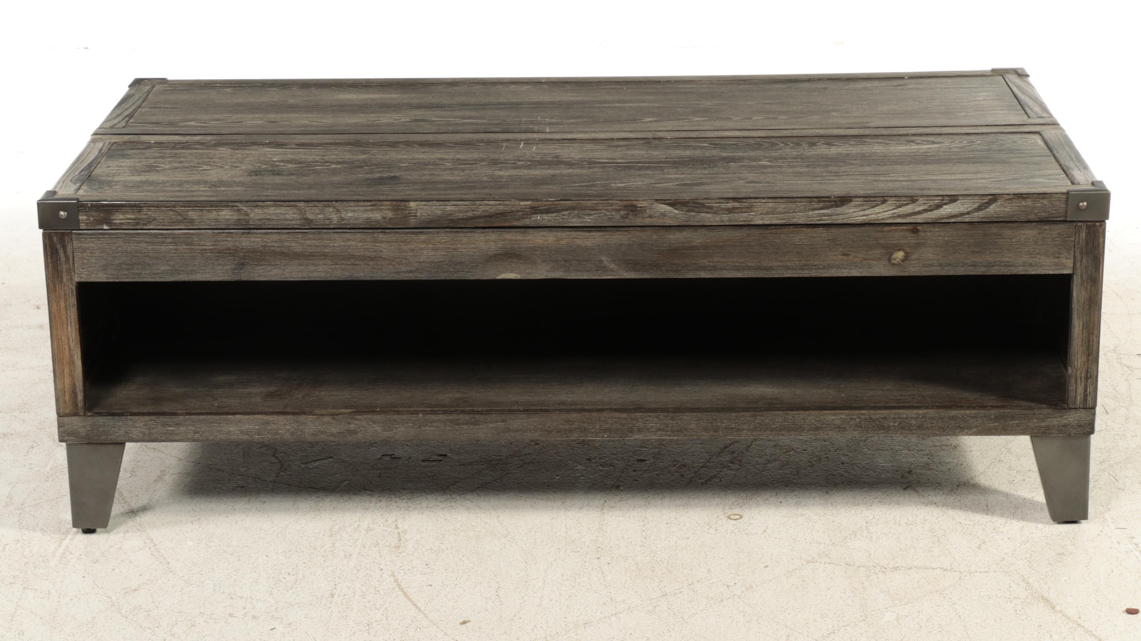 Contemporary Weathered Finish Adjustable Height Coffee Table with Drawers