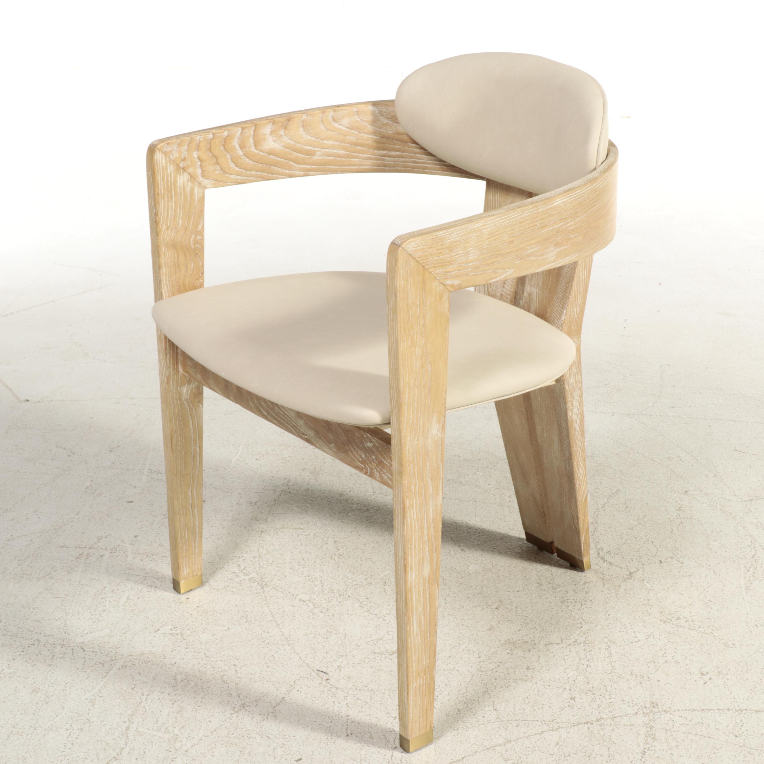 Interlude Home "Maryl" Cerused Wood and Faux Leather Dining Armchair