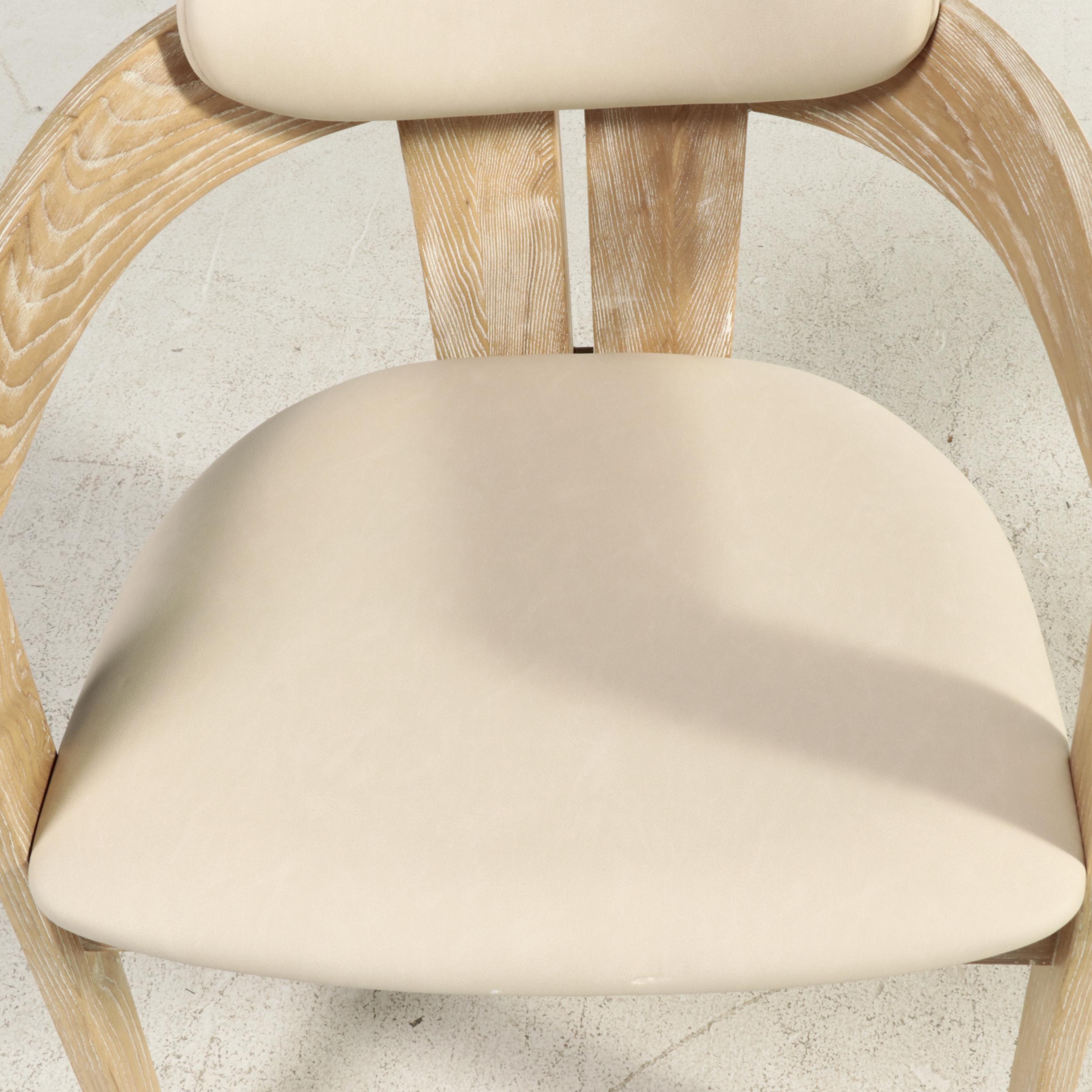 Interlude Home "Maryl" Cerused Wood and Faux Leather Dining Armchair