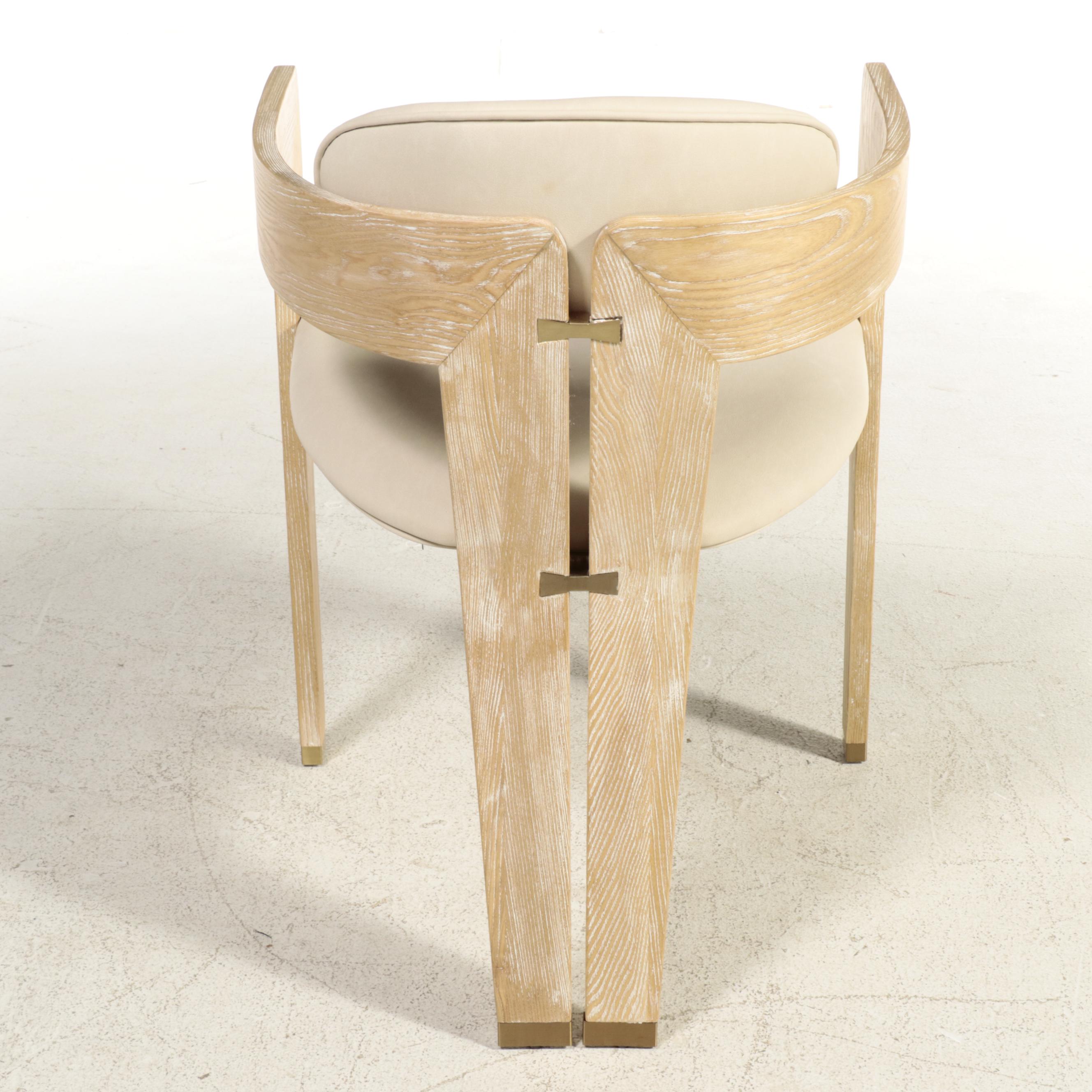 Interlude Home "Maryl" Cerused Wood and Faux Leather Dining Armchair