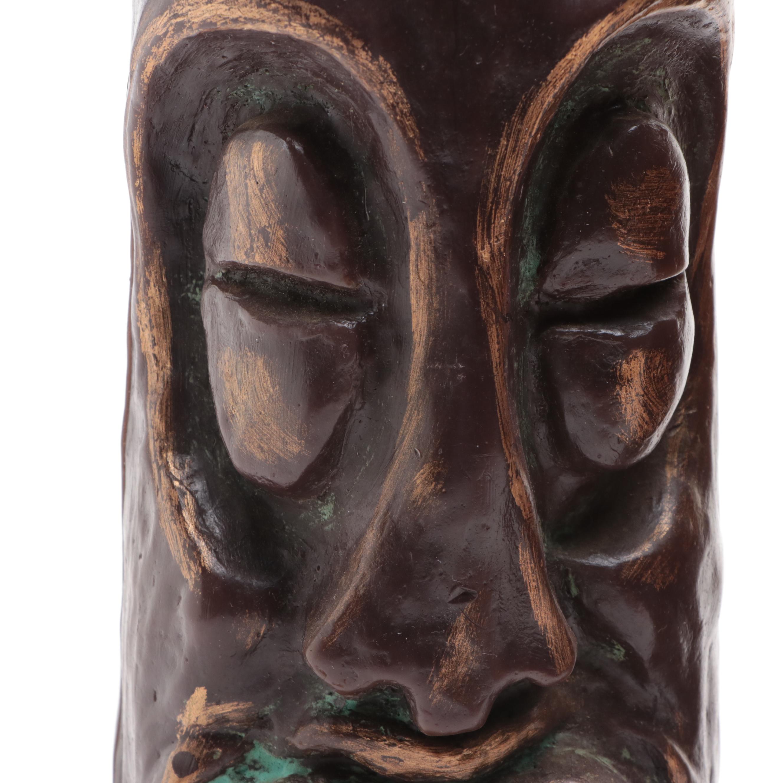 German Tiki Painted Pillar Candle, Pottery Vase and Painted Earthenware Planter