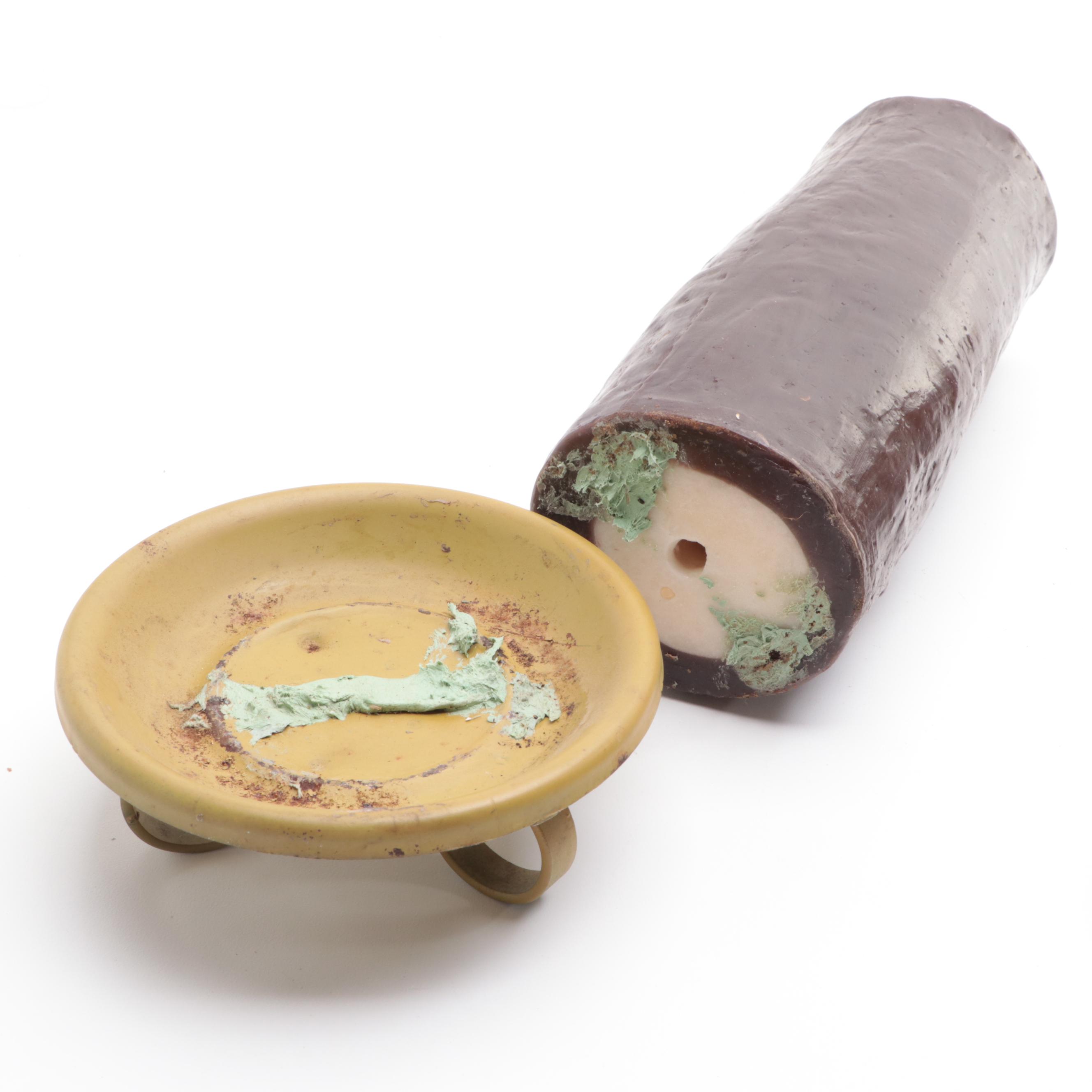 German Tiki Painted Pillar Candle, Pottery Vase and Painted Earthenware Planter